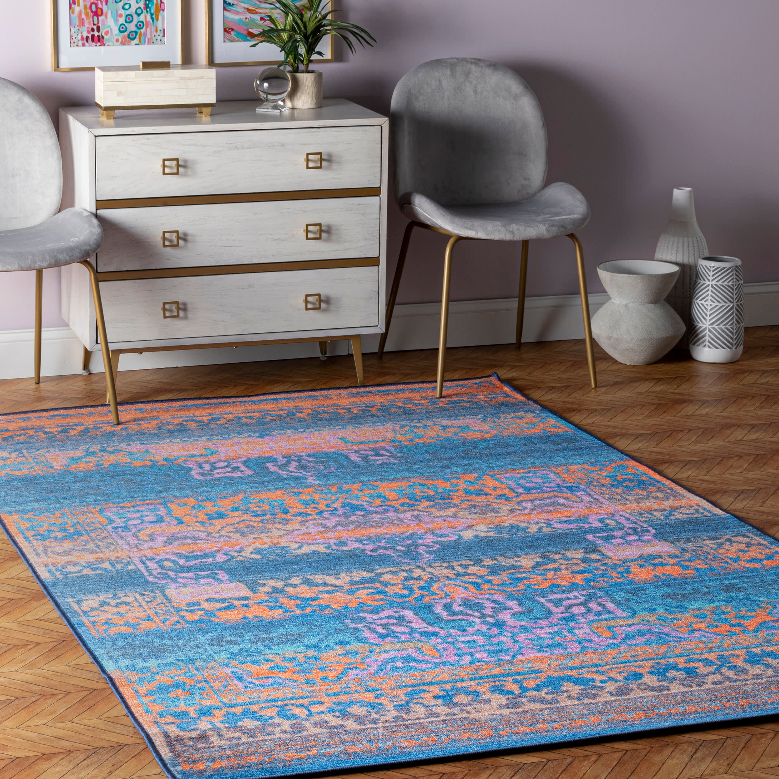Grainy Florids Rug | Navy Blue - Image 2