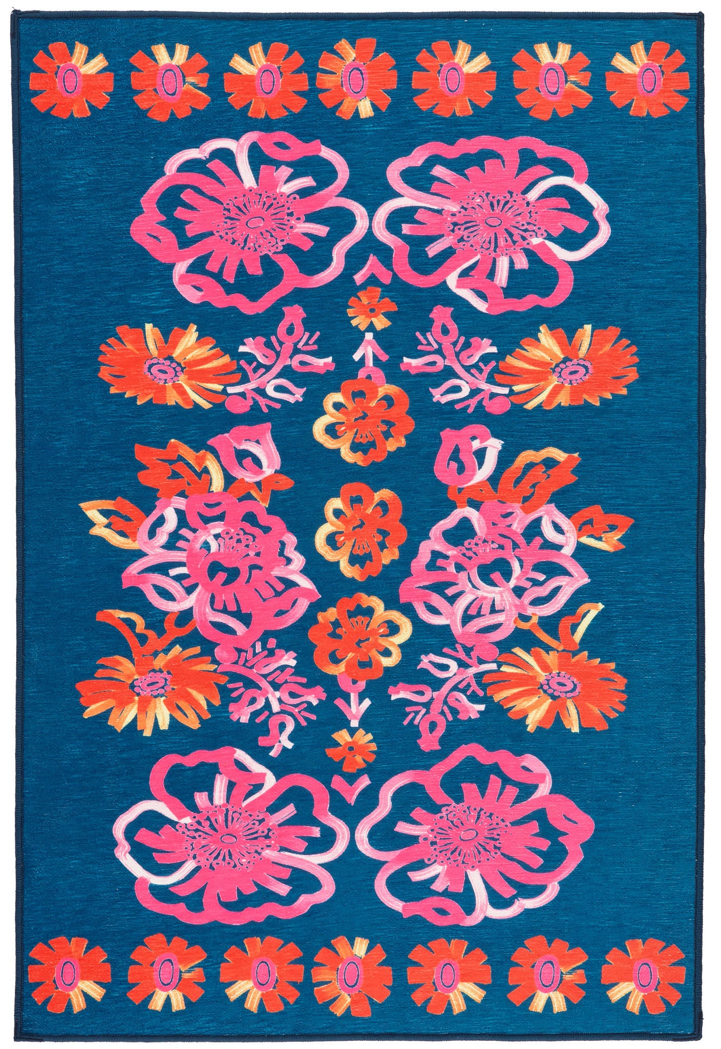 Graphic Gerbera Machine Washable Rug | Fuchsia