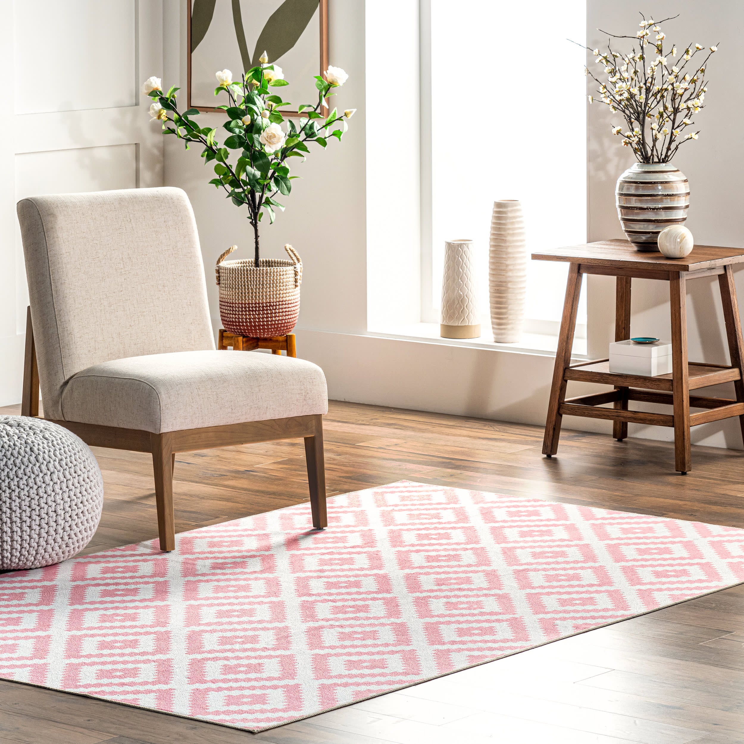 Greta Scandinavia Diamond Washable Rug | Pink - Image 2