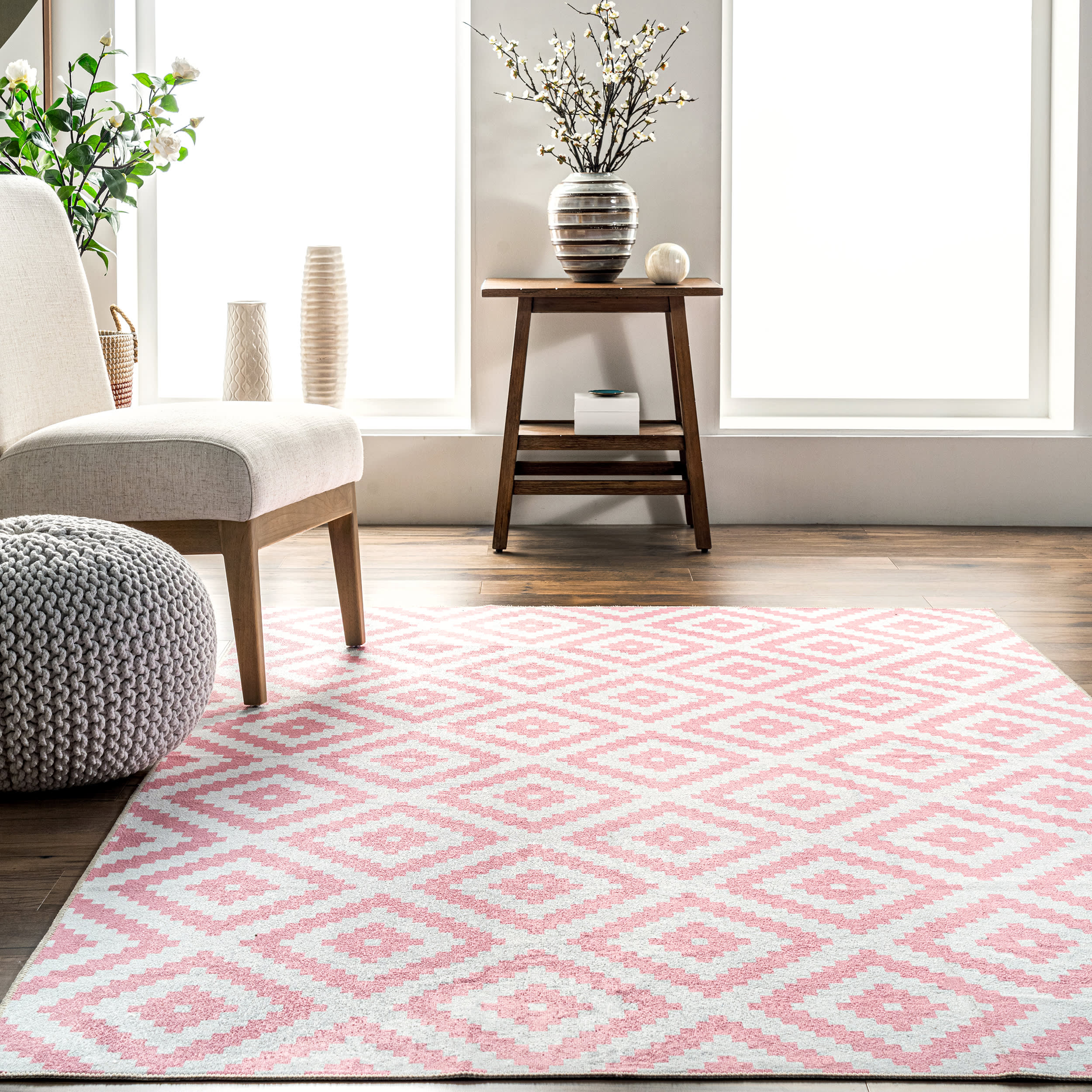 Greta Scandinavia Diamond Washable Rug | Pink - Image 4