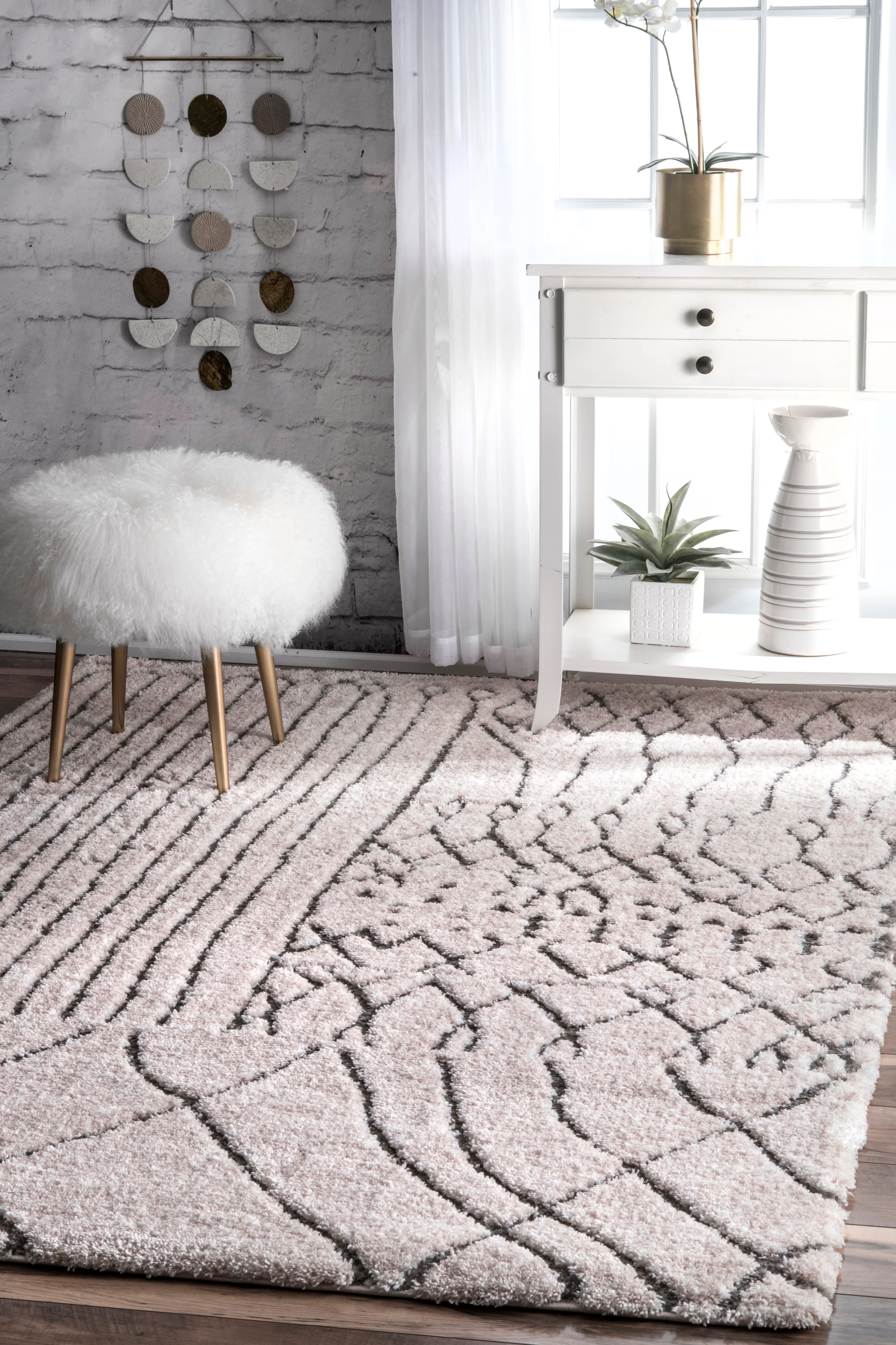 Grooved Zen Garden Moroccan Rug | Light Beige - Image 2