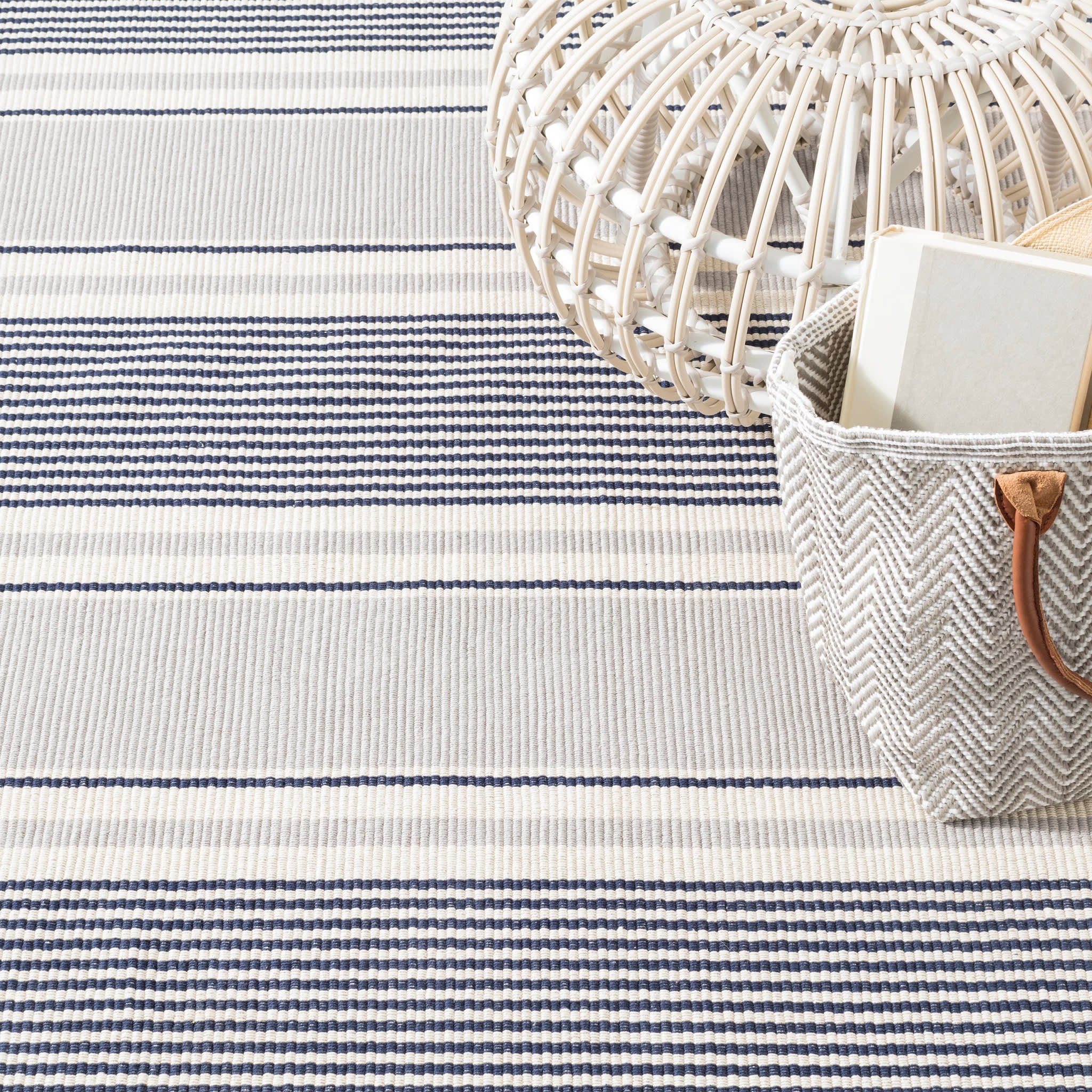Gunner Stripe Handwoven Cotton Rug | Blue - Image 4