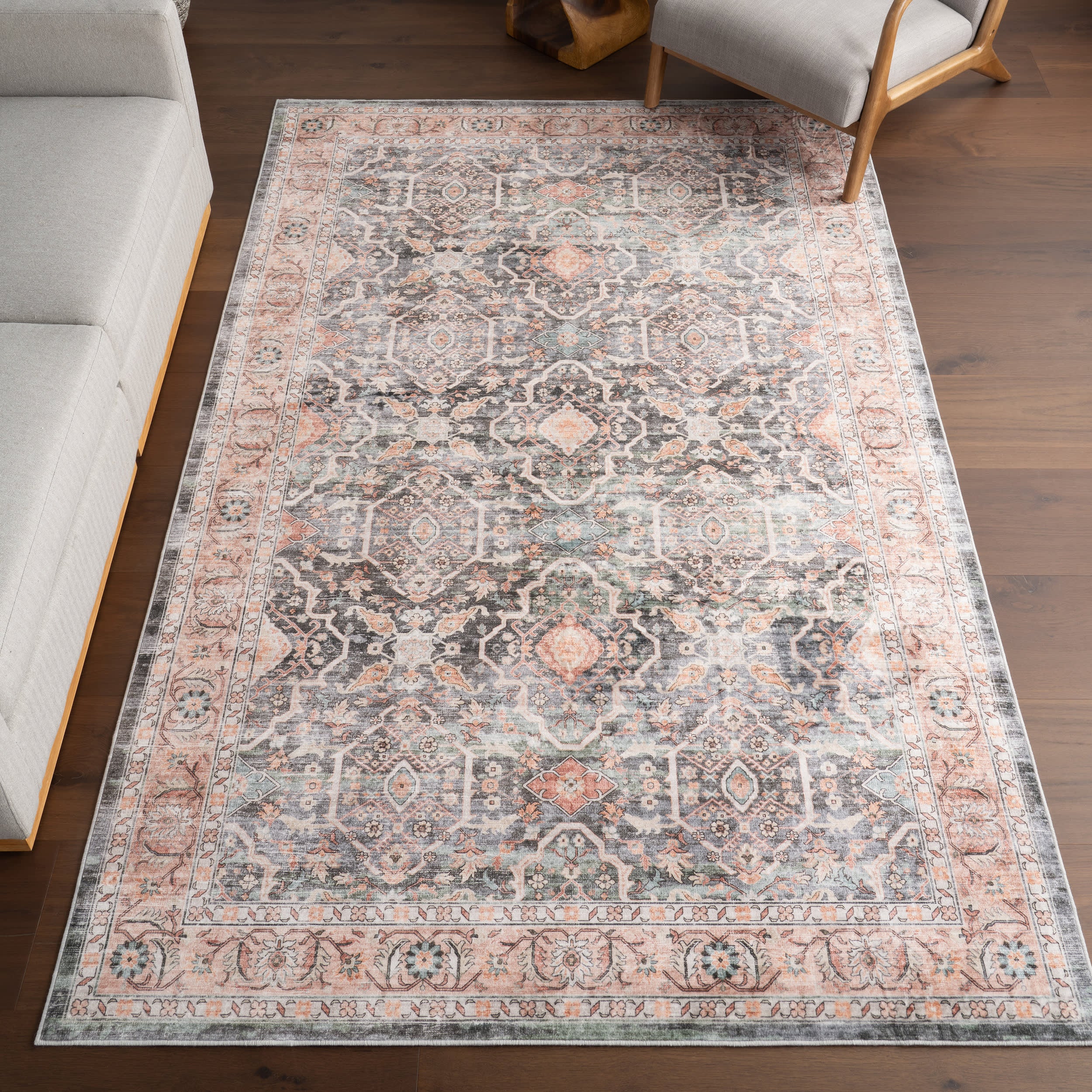 Hadlee Medallion Washable Rug | Peach - Image 2