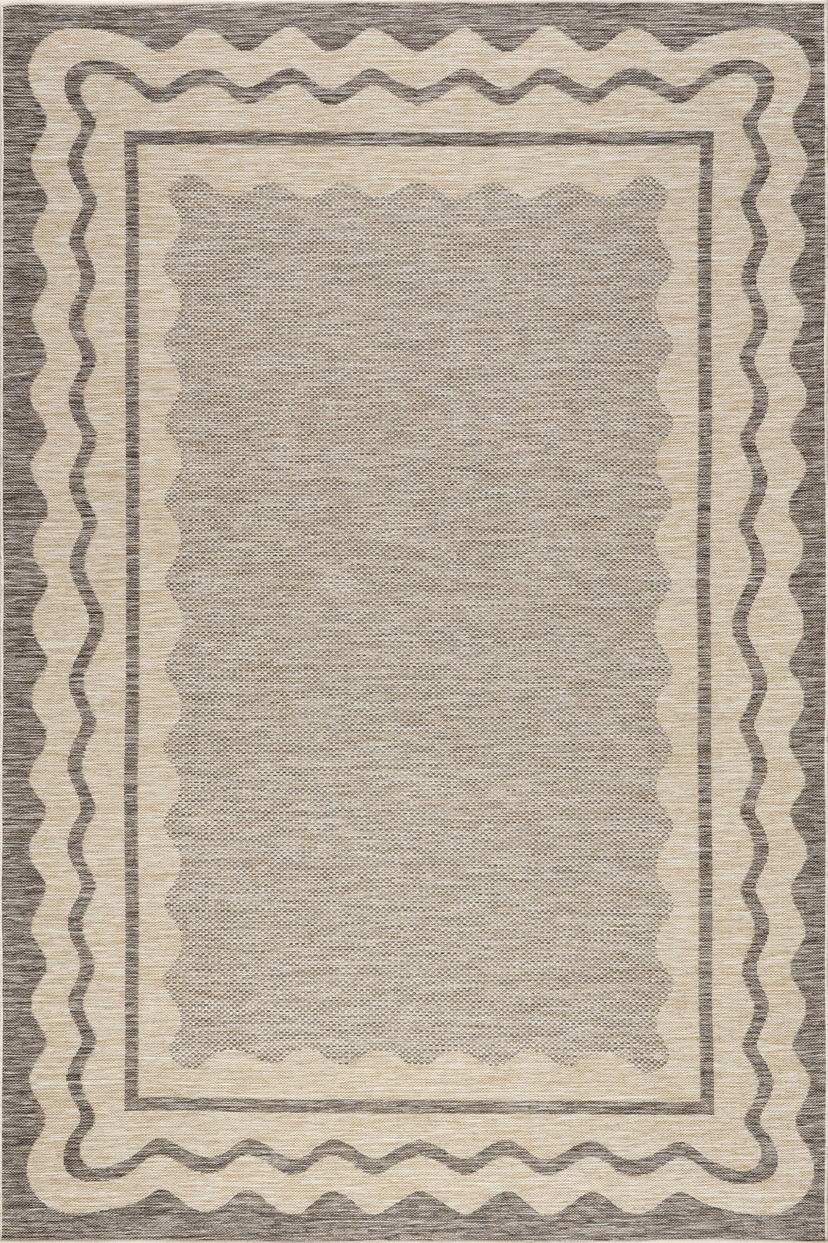 Haisley Wavey Bordered Indoor/Outdoor Rug | Light Grey