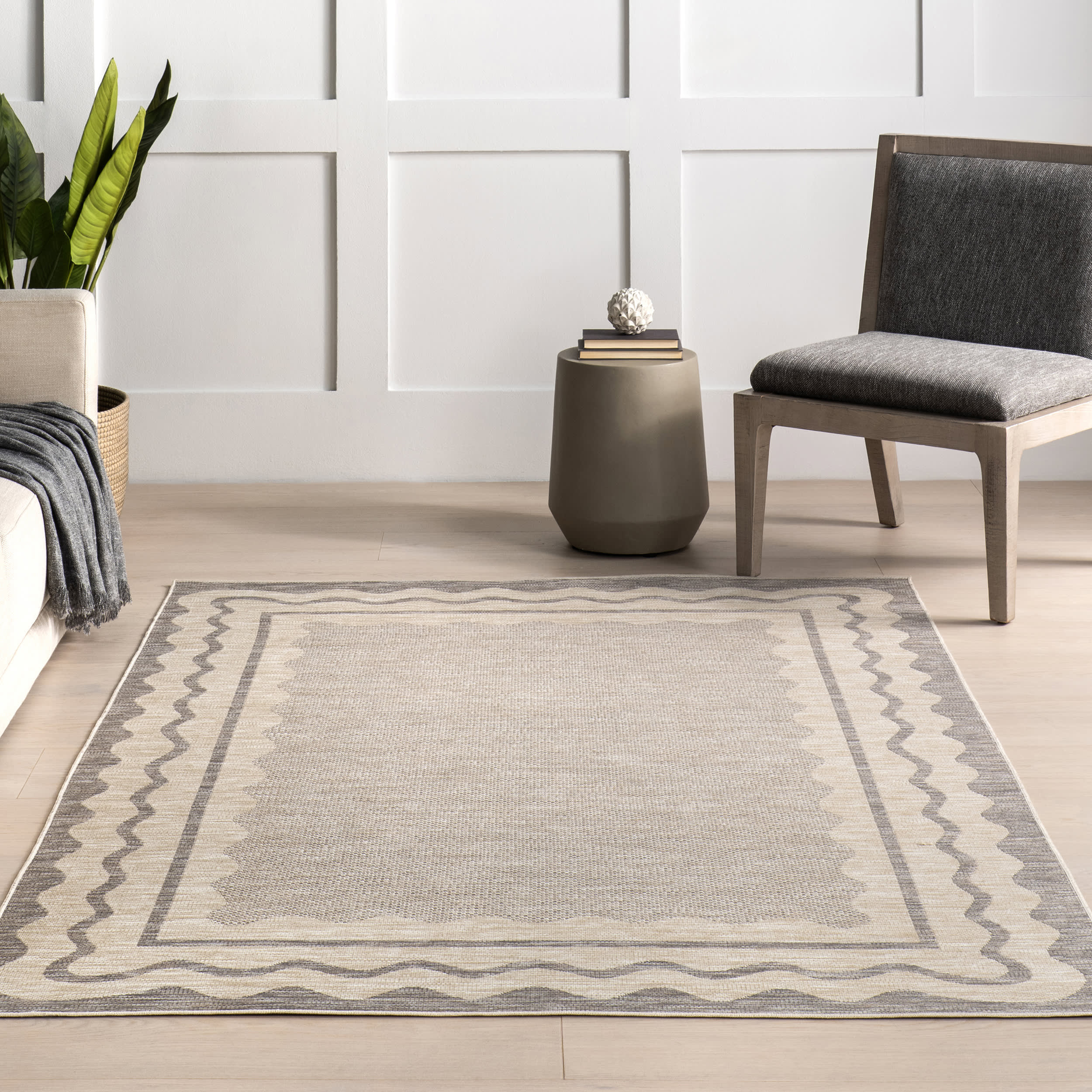 Haisley Wavey Bordered Indoor/Outdoor Rug | Light Grey - Image 5
