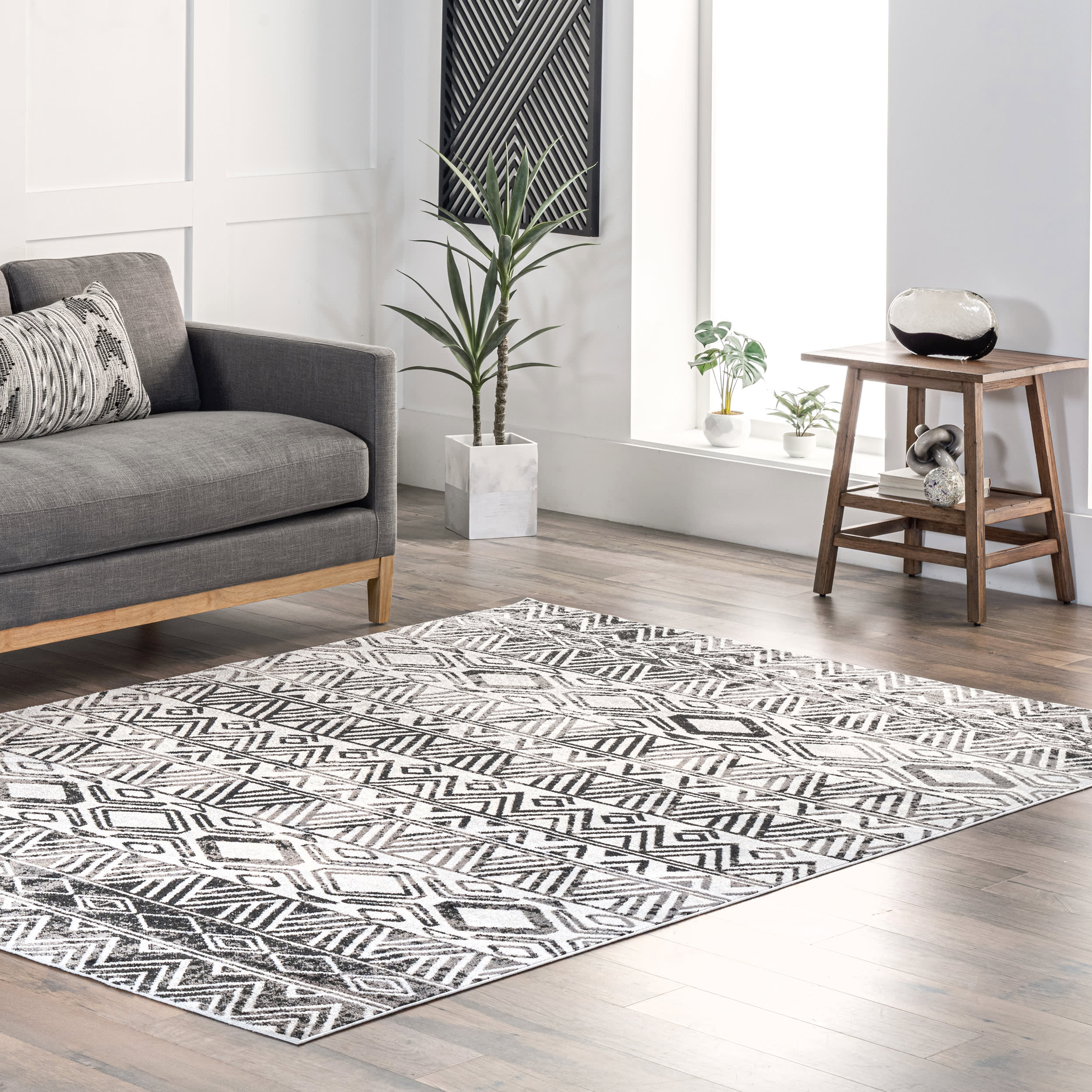 Halsey Banded Washable Rug | Grey - Image 2
