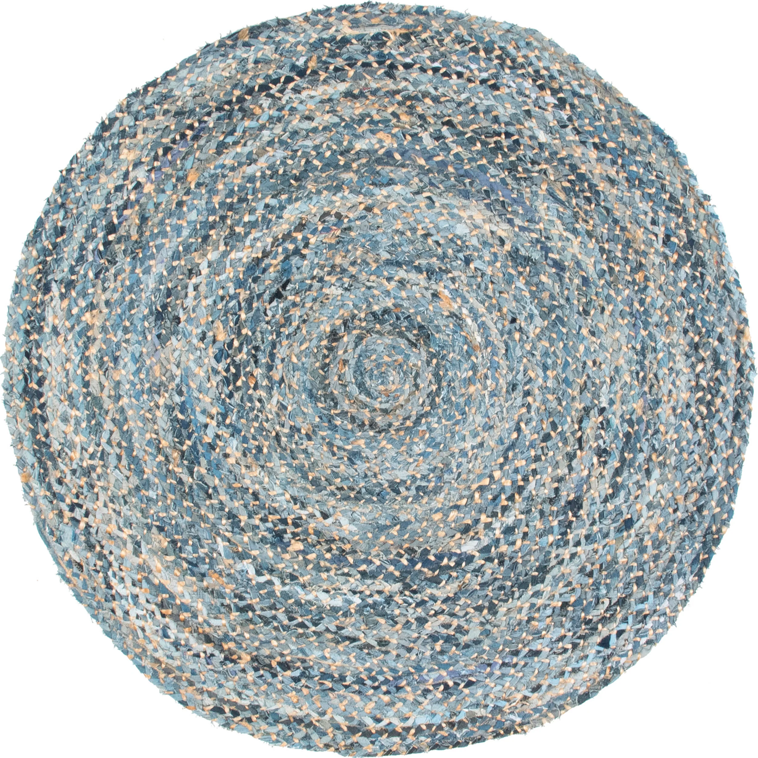 Hand Braided Denim And Jute Interwoven Solid Rug | Denim