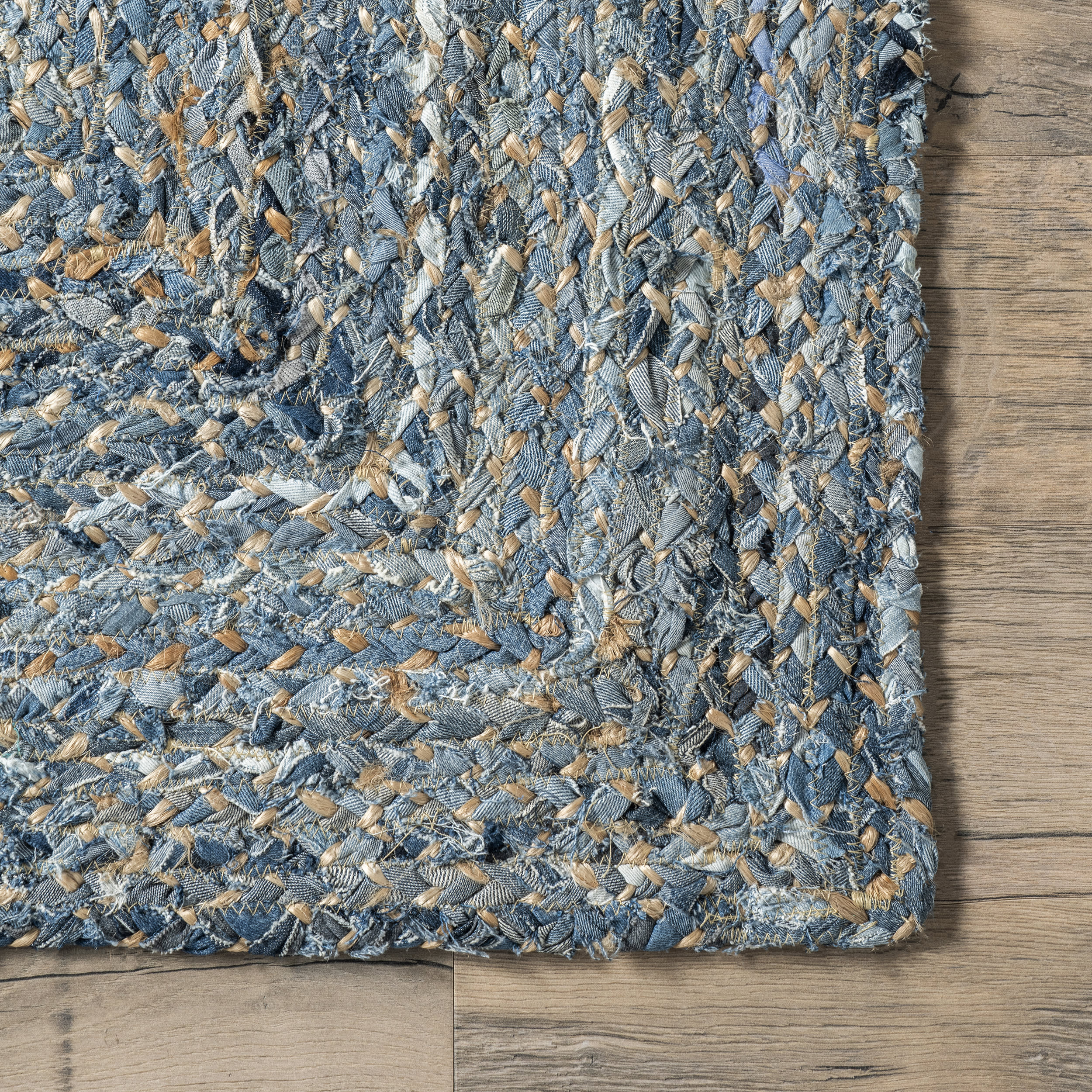 Hand Braided Denim And Jute Interwoven Solid Rug | Denim - Image 3
