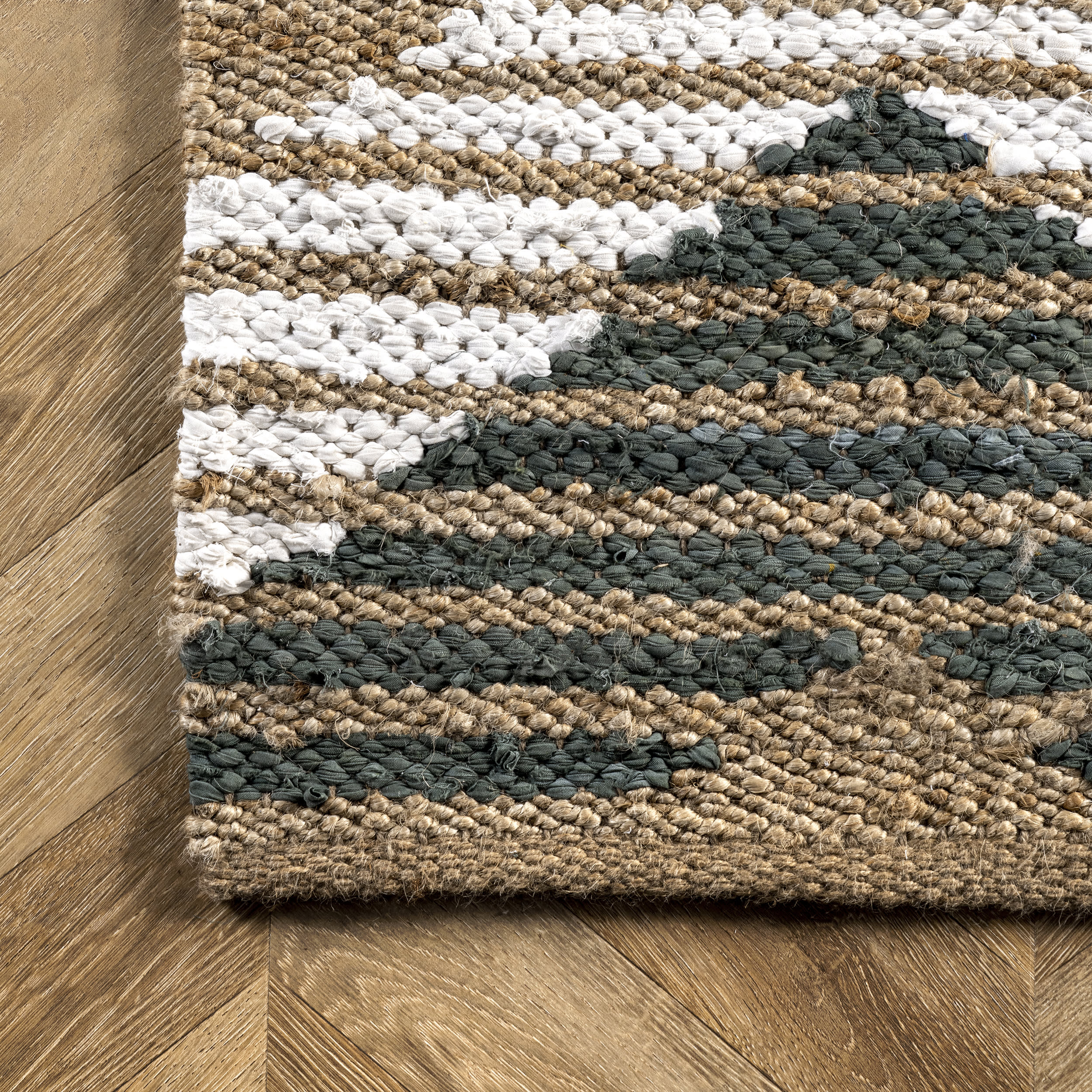 Hand Braided Denim And Jute Striped Diamonds Rug | Olive - Image 3
