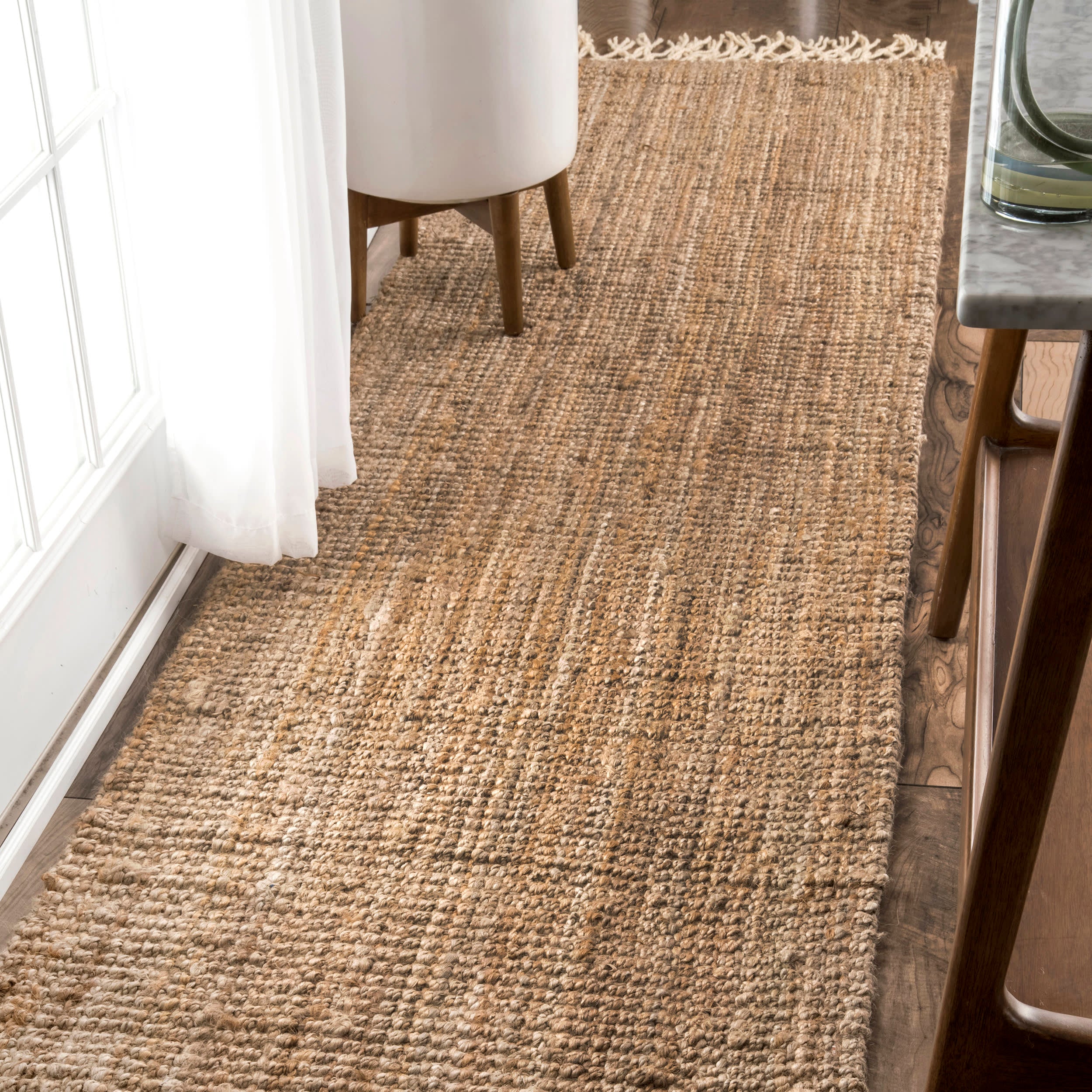 Hand Woven Jute with Wool Fringe Rug | Natural - Image 2