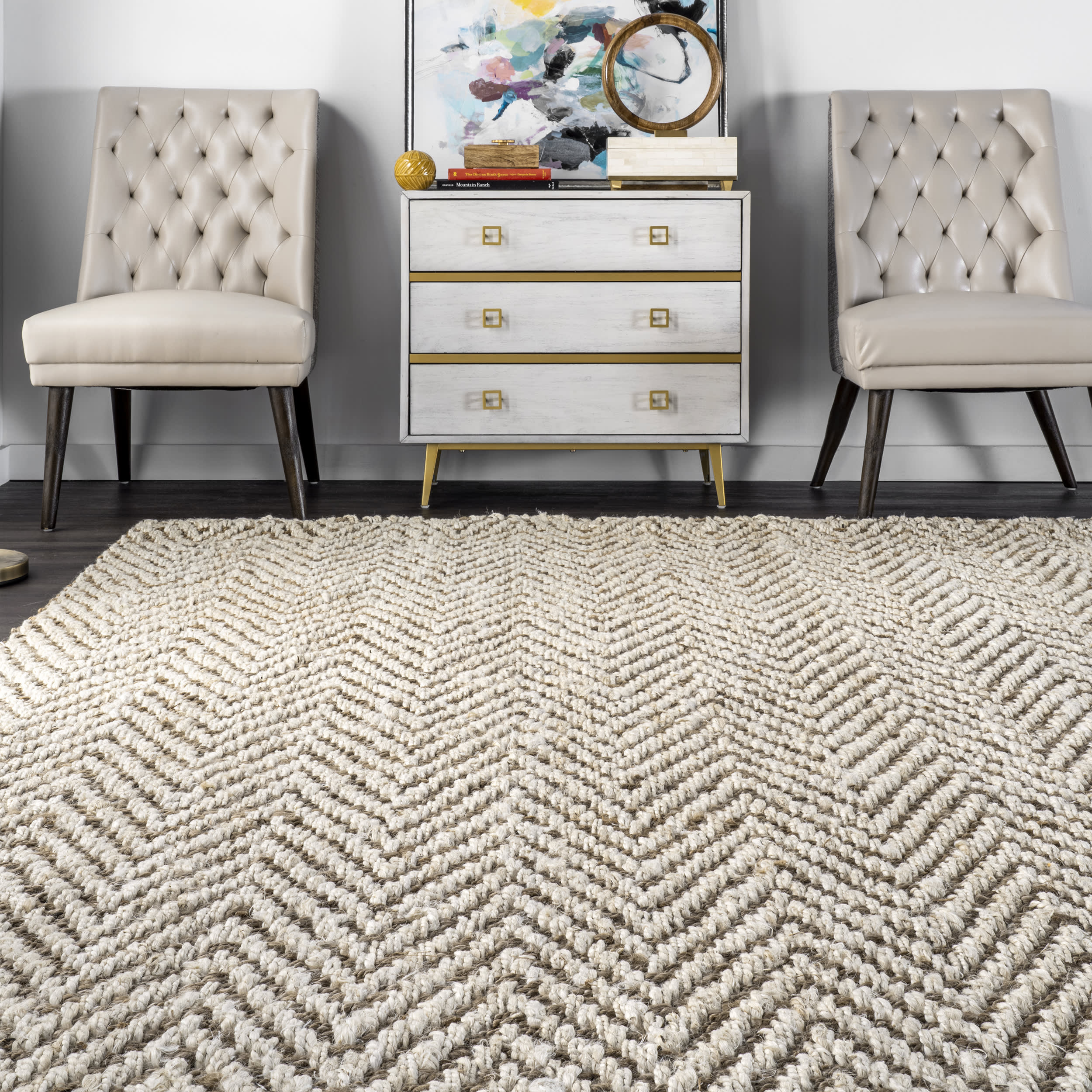 Handwoven Jute Jagged Chevron Rug | Off White - Image 4