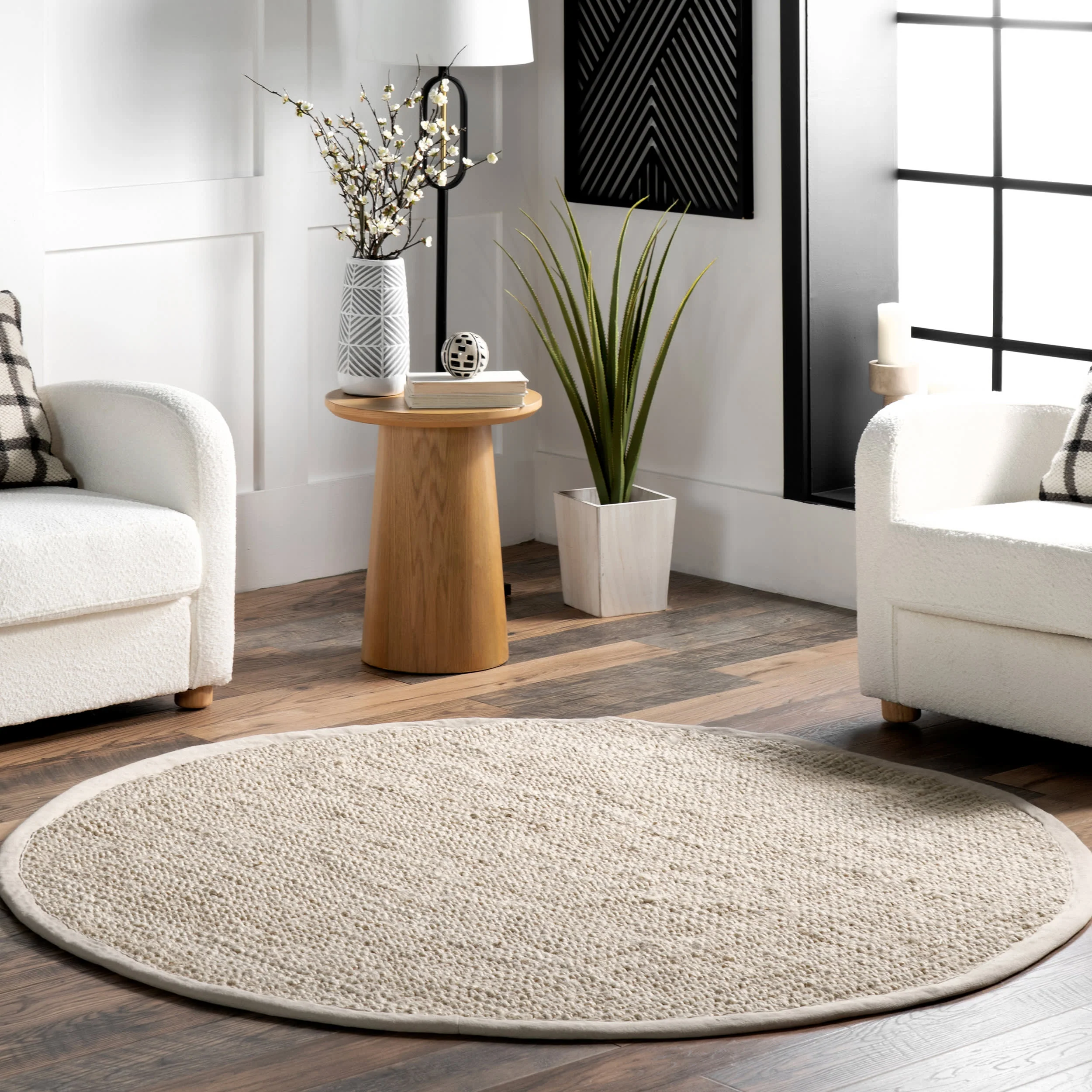 Handwoven Jute Ribbed Solid Rug | Off White - Image 2