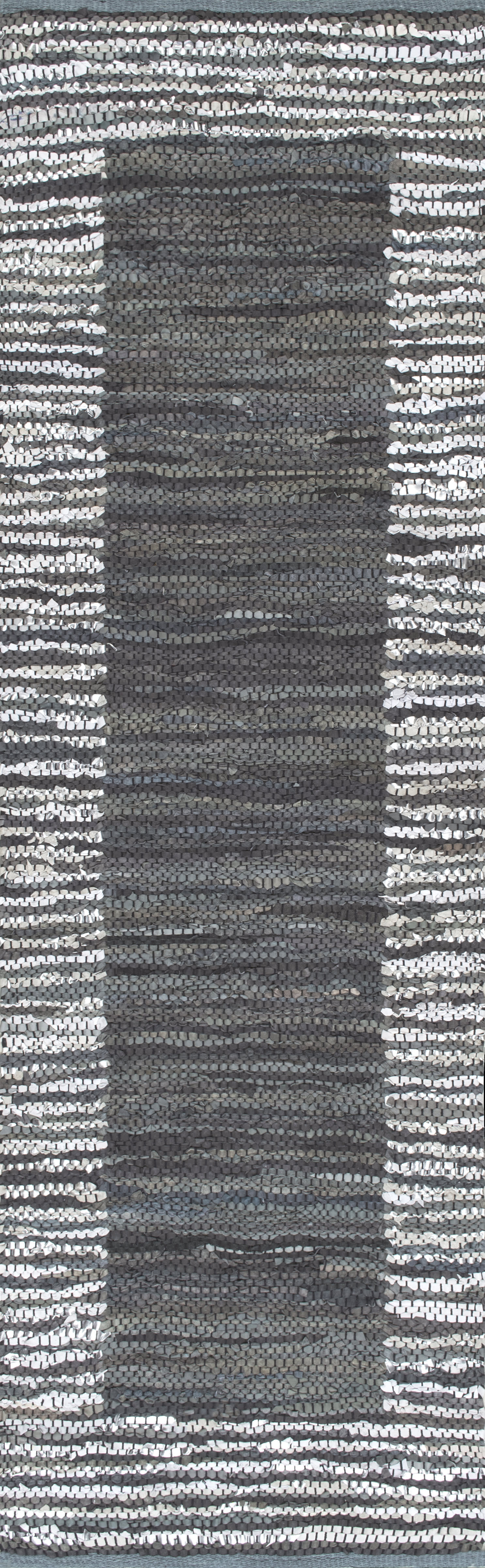Handwoven Striped Border Leather Rug | Grey