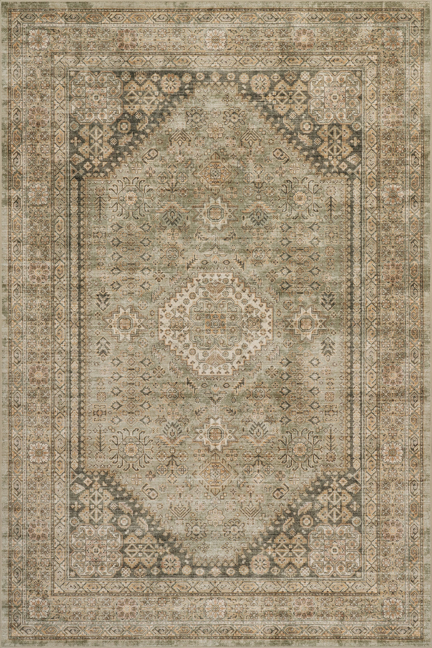 Hanesey Meallion Traditional Washable Rug | Beige