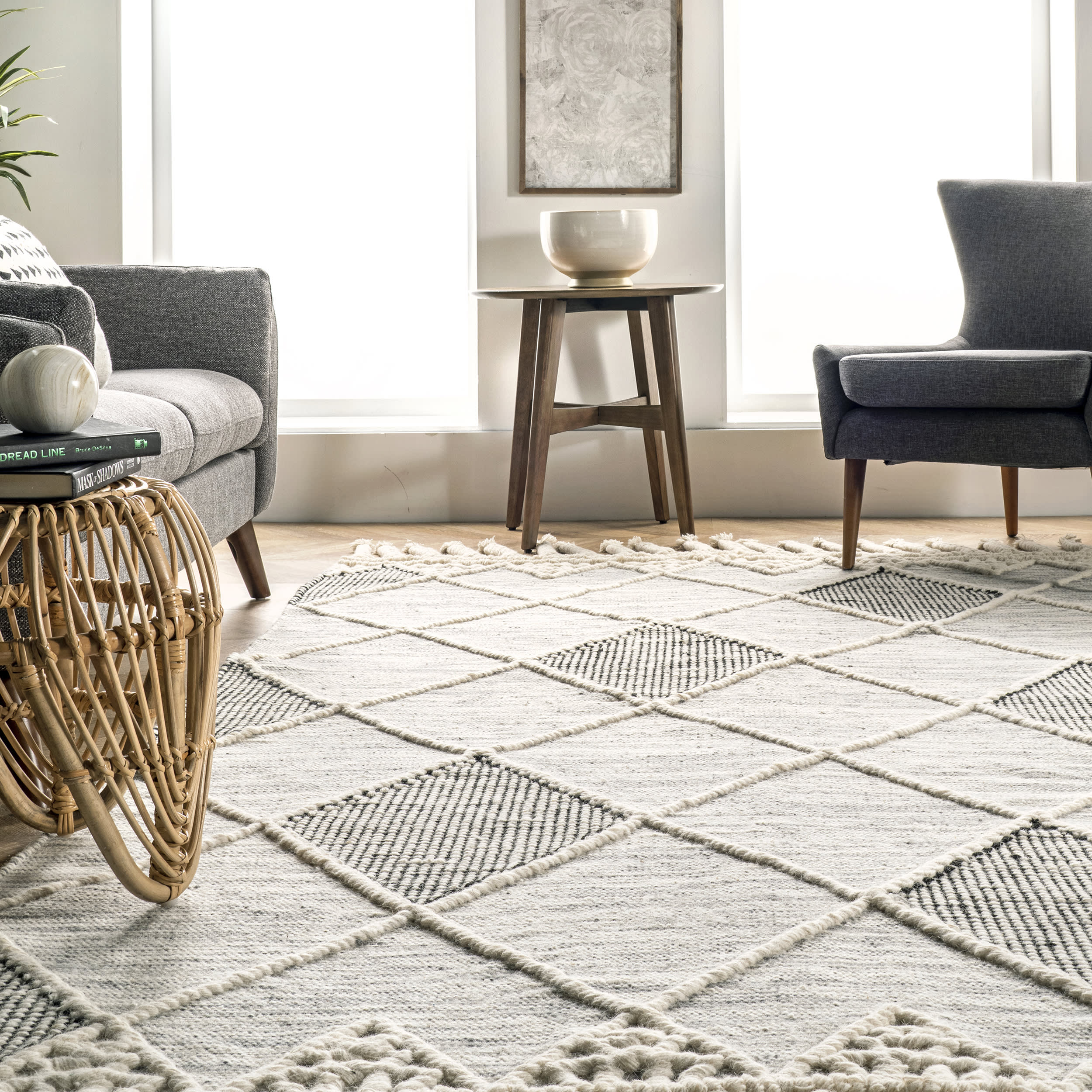 Harlequined Tiles Rug | Ivory - Image 4