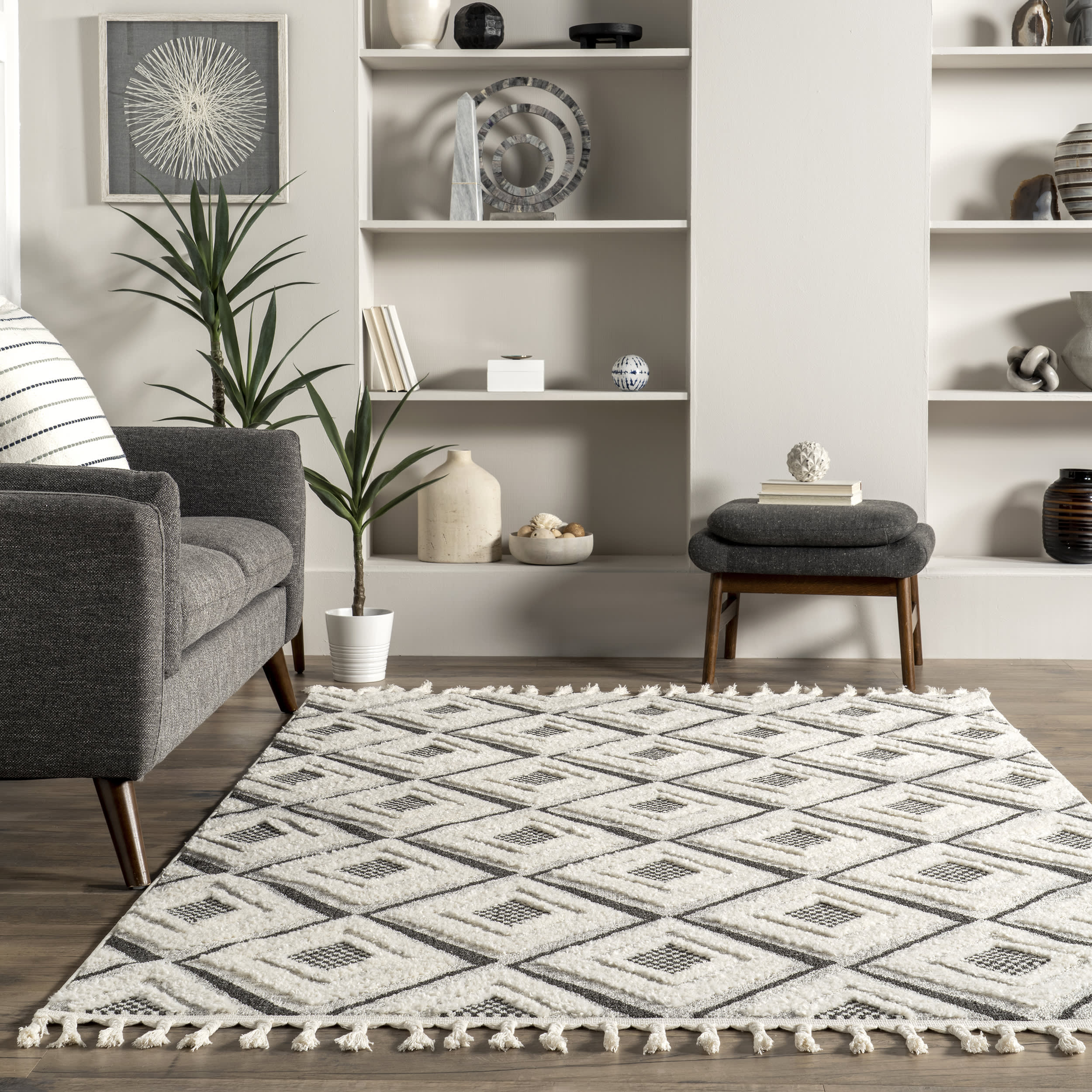 Harlow Retro Tiled Rug | Beige - Image 4