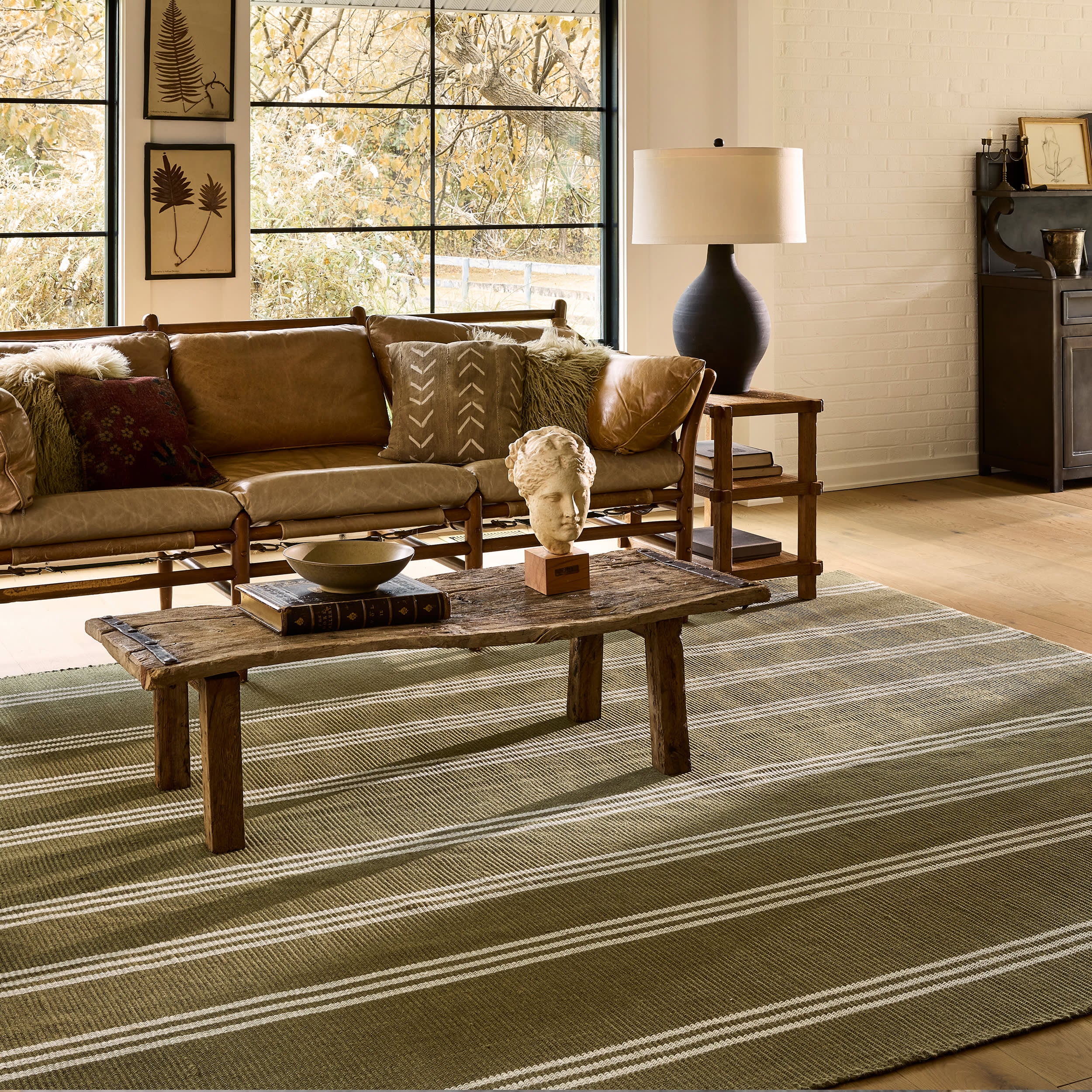 Hawthorn Striped Wool Rug | Olive Green - Image 2