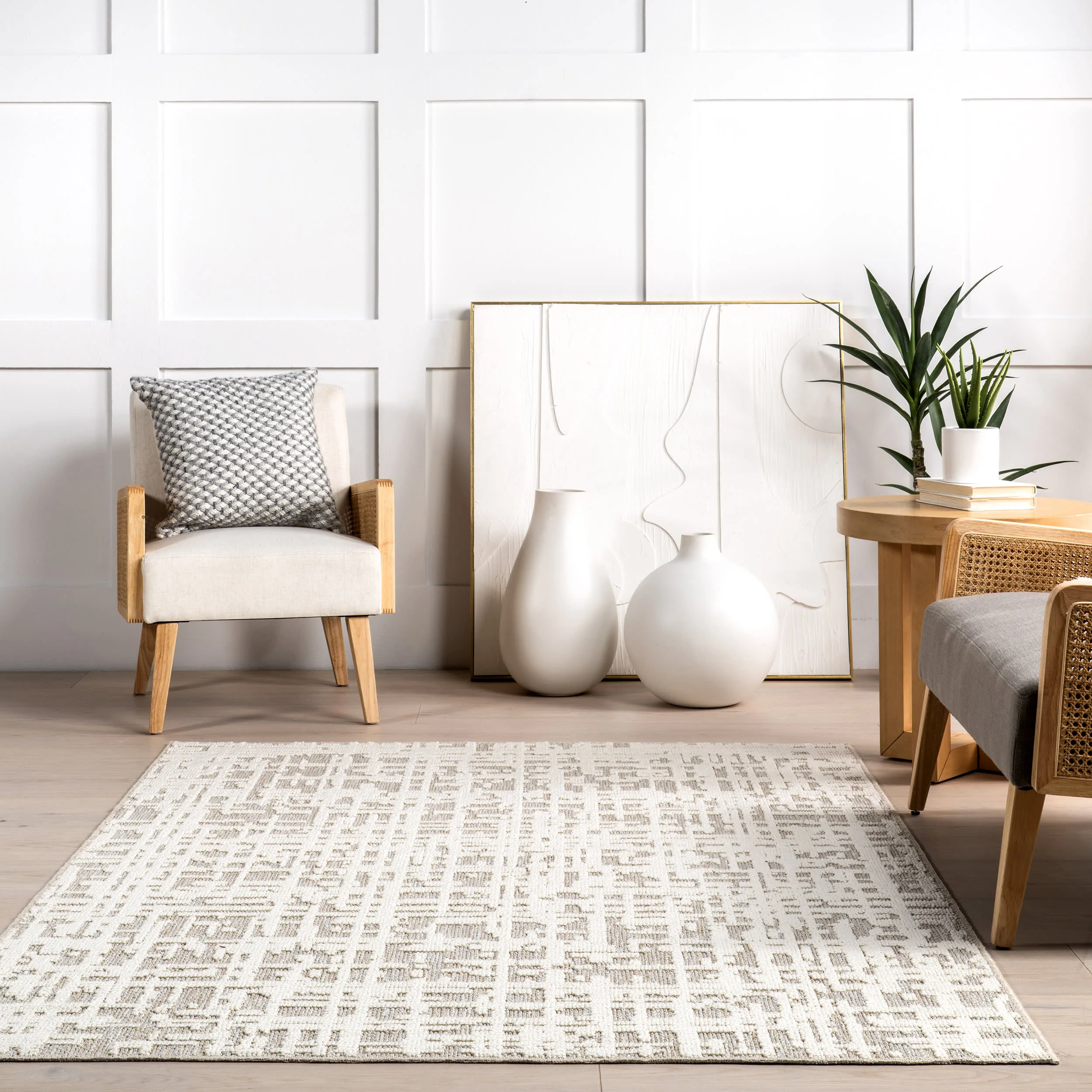 Helga Abstract Washable Rug | Light Grey - Image 4