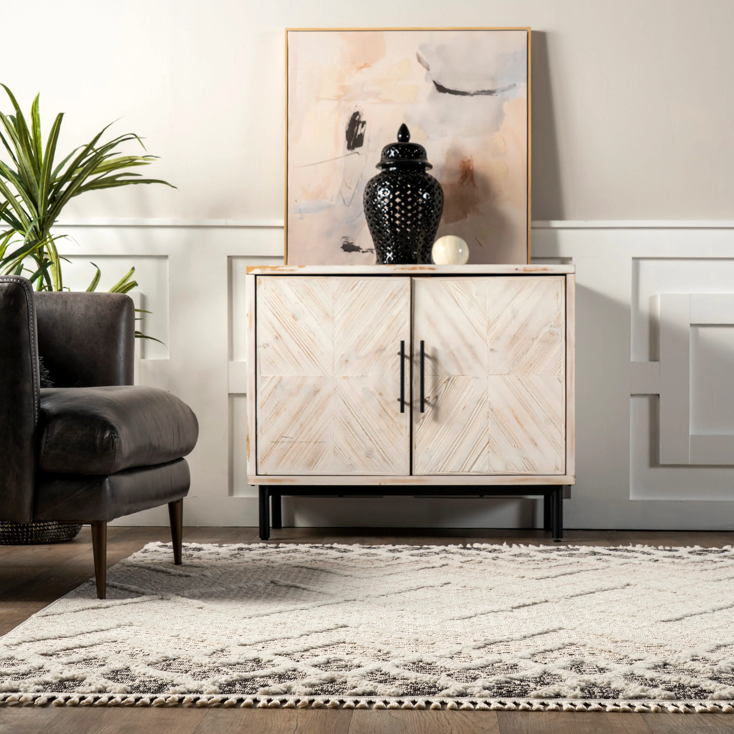 Henrietta Ombre Trellis Rug | Beige - Image 4