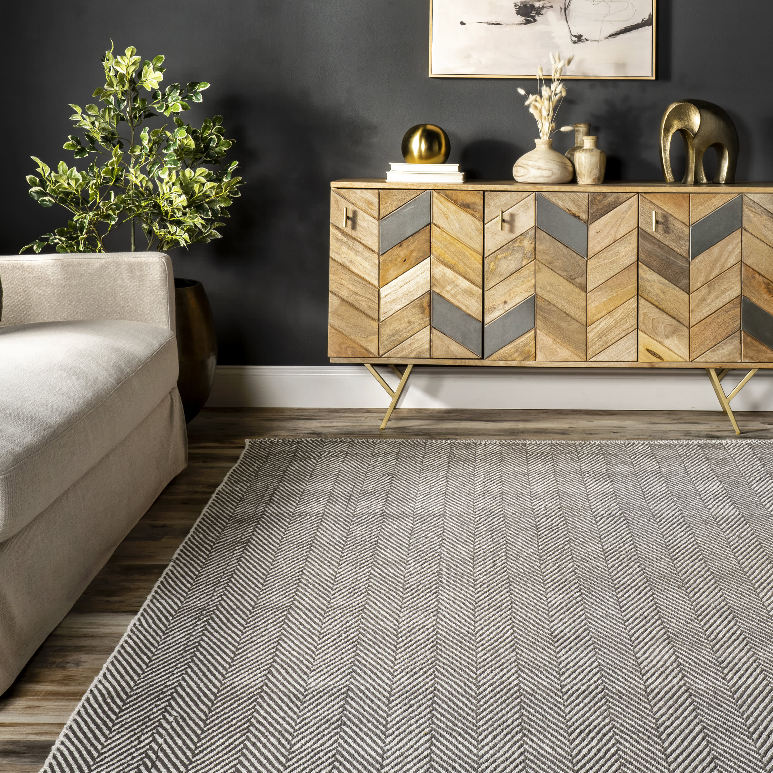 Herringbone Cotton Flatwoven Rug | Grey - Image 4
