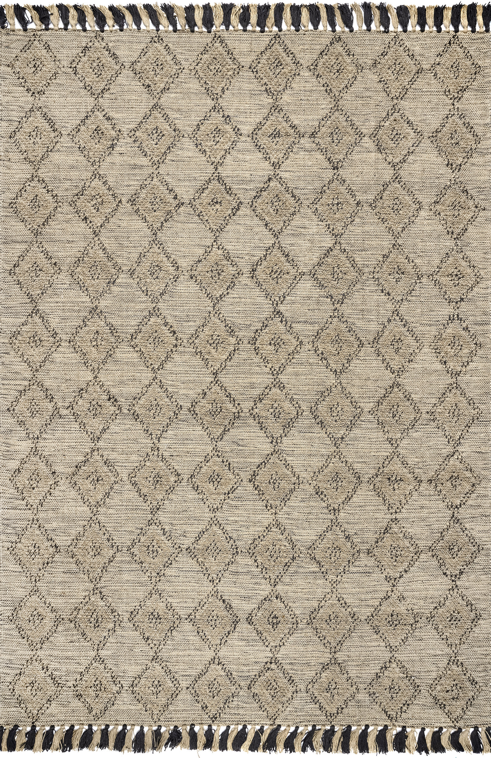 High-Low Harlequin with Tassels Rug | Beige
