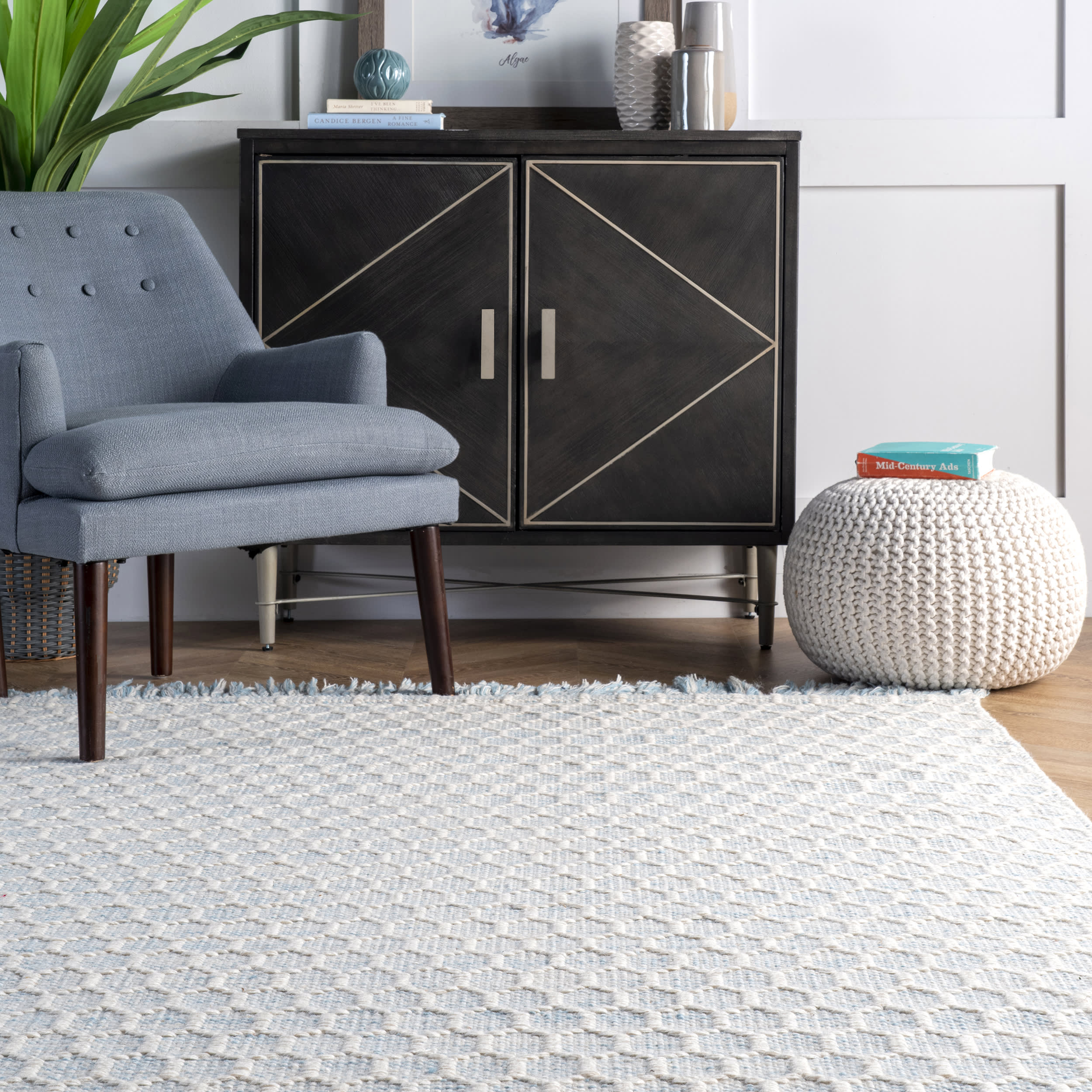 Hive Fringed Rug | Baby Blue - Image 4