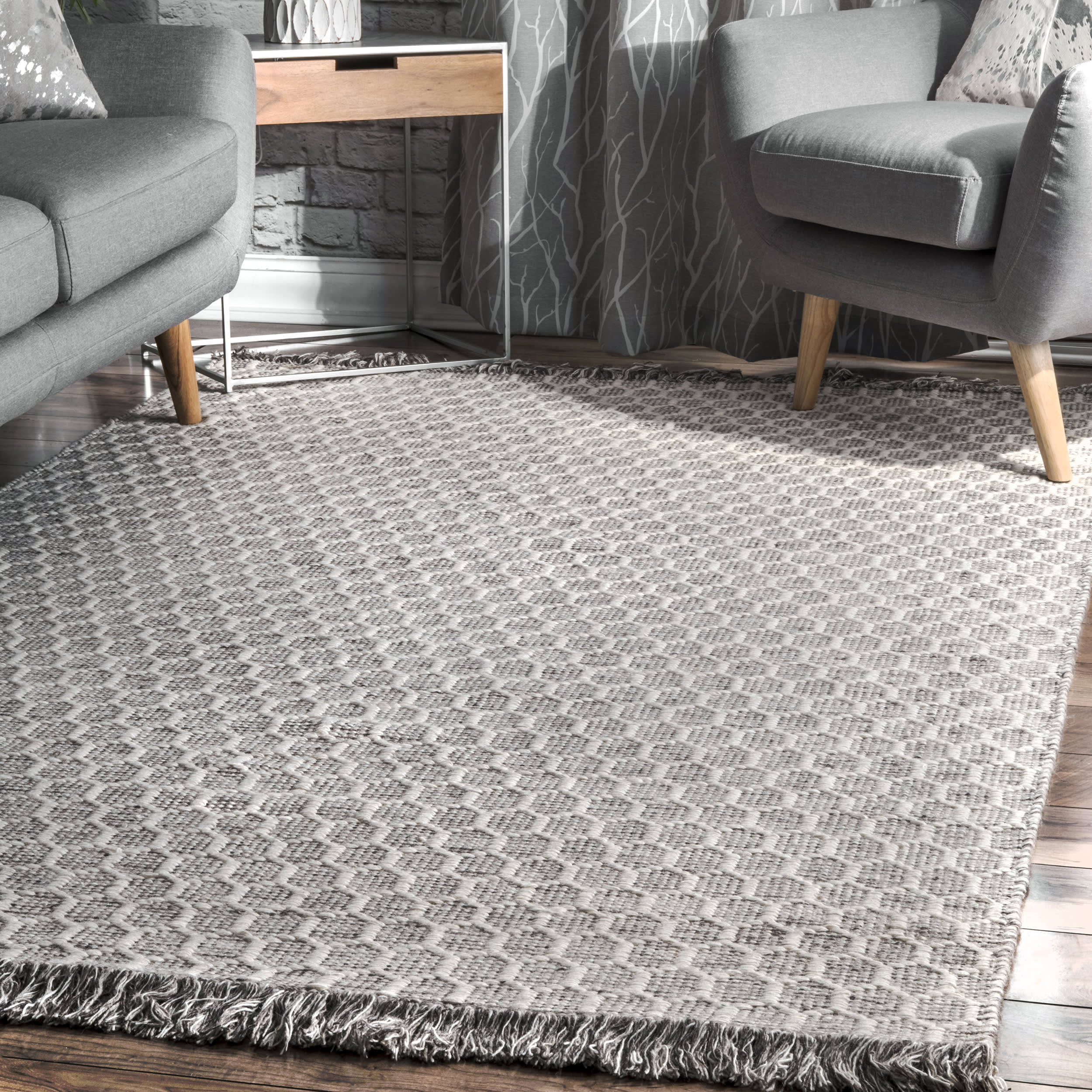 Hive Fringed Rug | Grey - Image 2