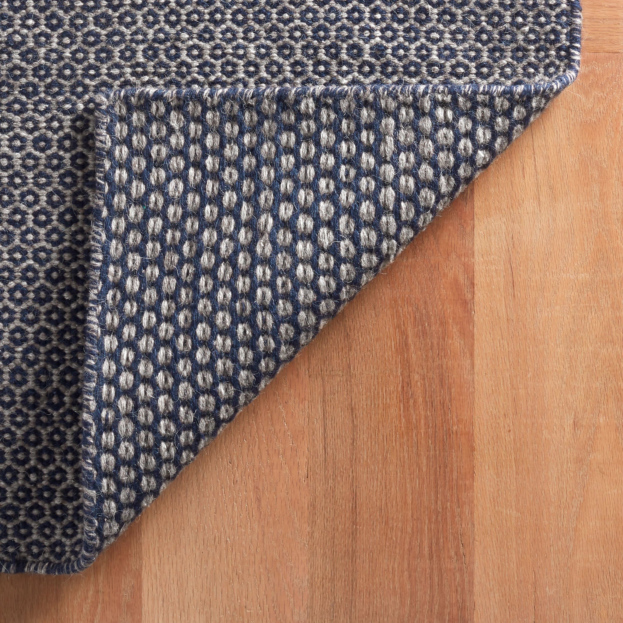 Honeycomb Handwoven Wool Rug | Indigo/Grey - Image 3