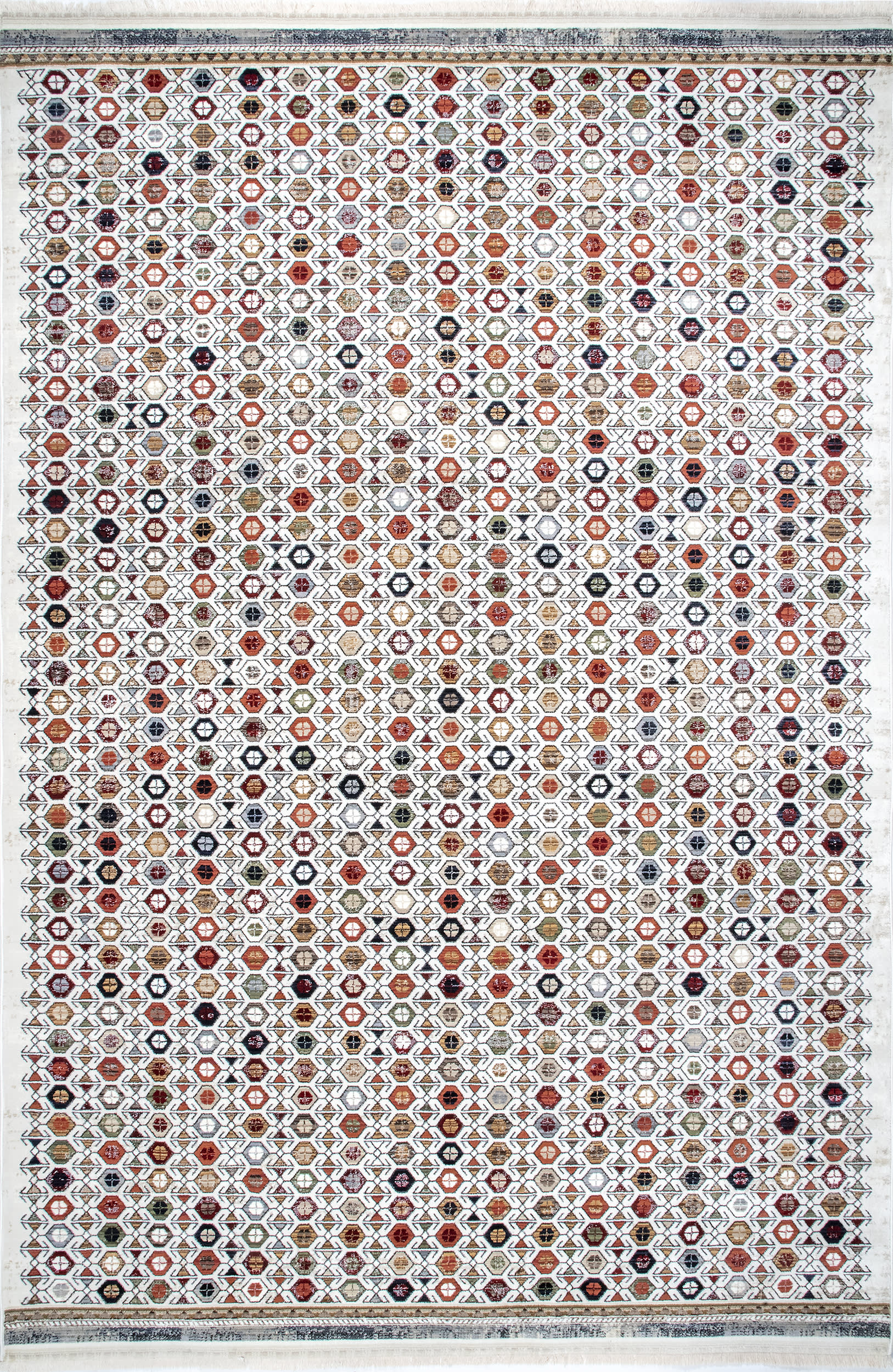 Honeycomb Stripes Fringed Rug | Beige