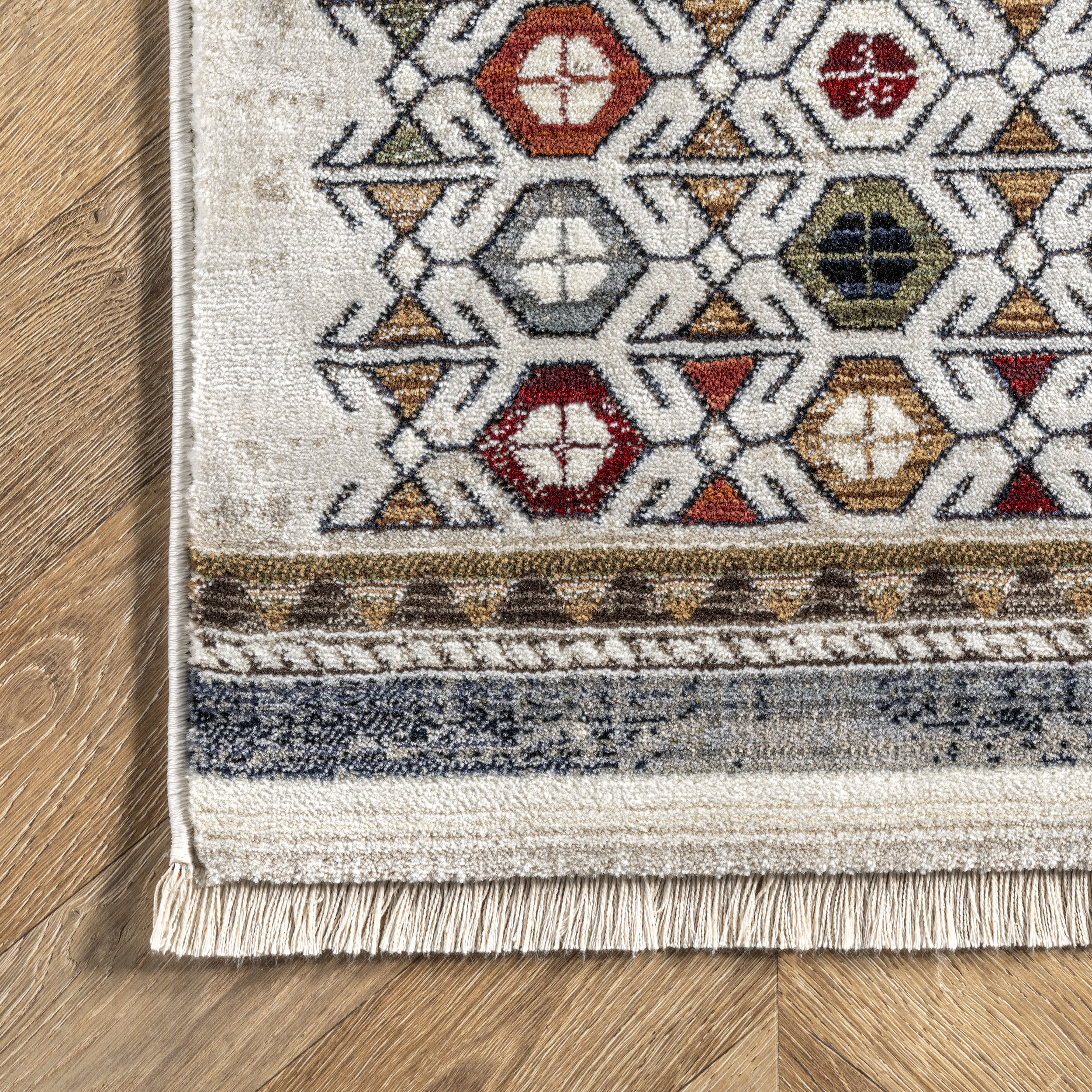 Honeycomb Stripes Fringed Rug | Beige - Image 3