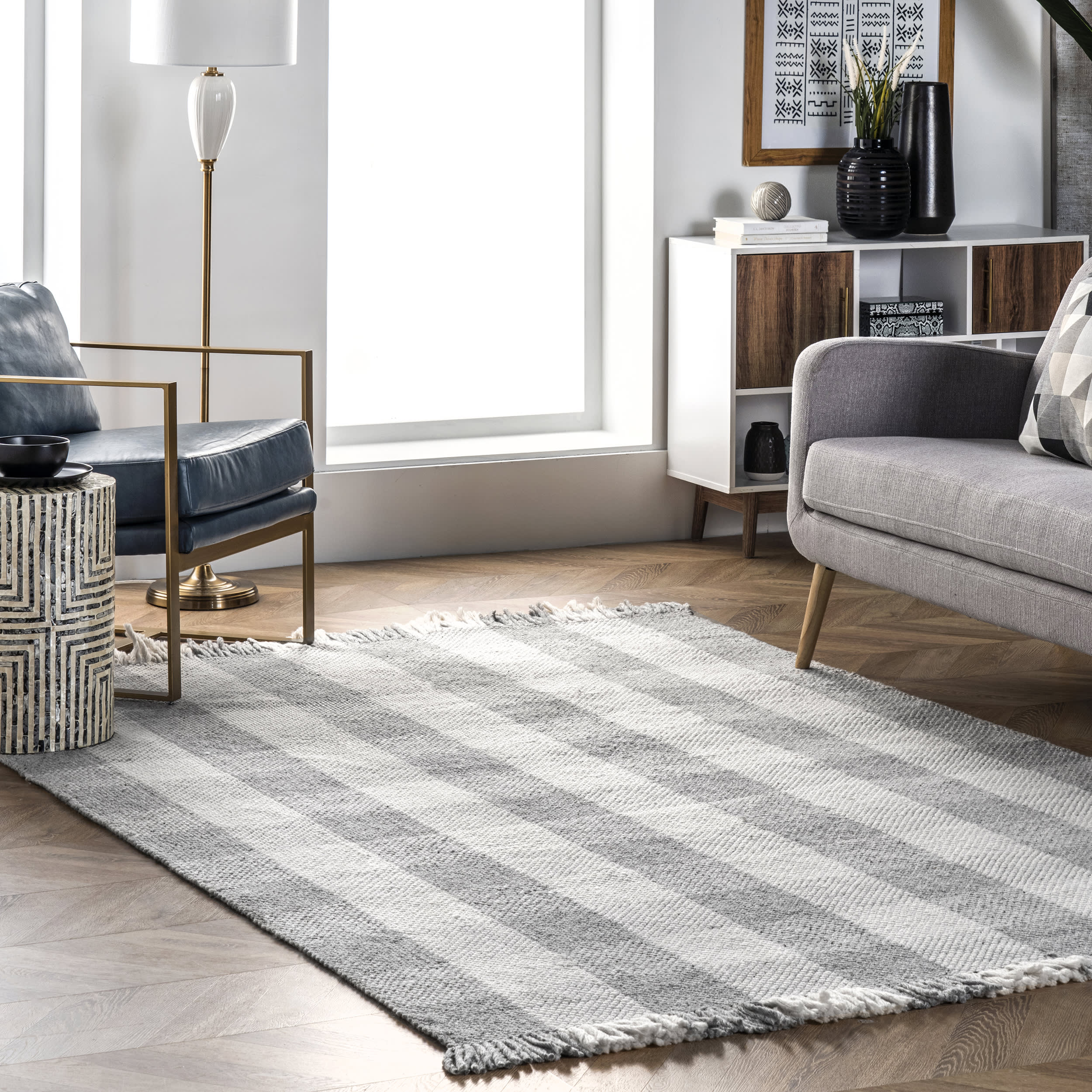 Hope Tasseled Gingham Rug | Grey - Image 2