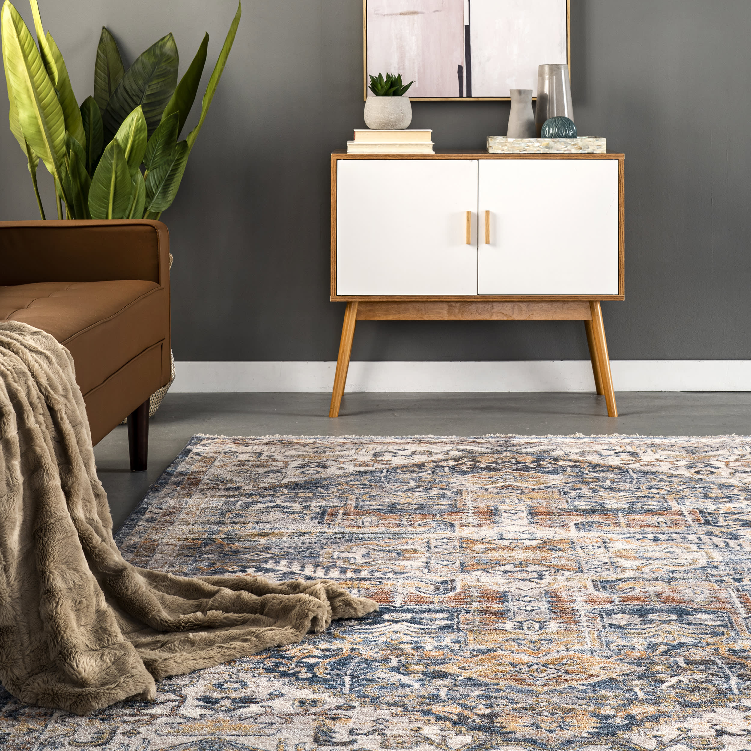 Idina Bordered Medallion Rug | Blue - Image 4
