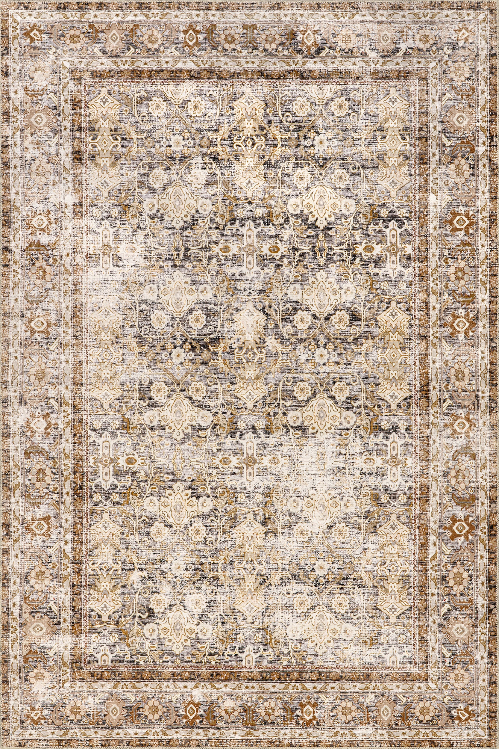 Ila Floral Spill Proof Washable Rug | Ivory