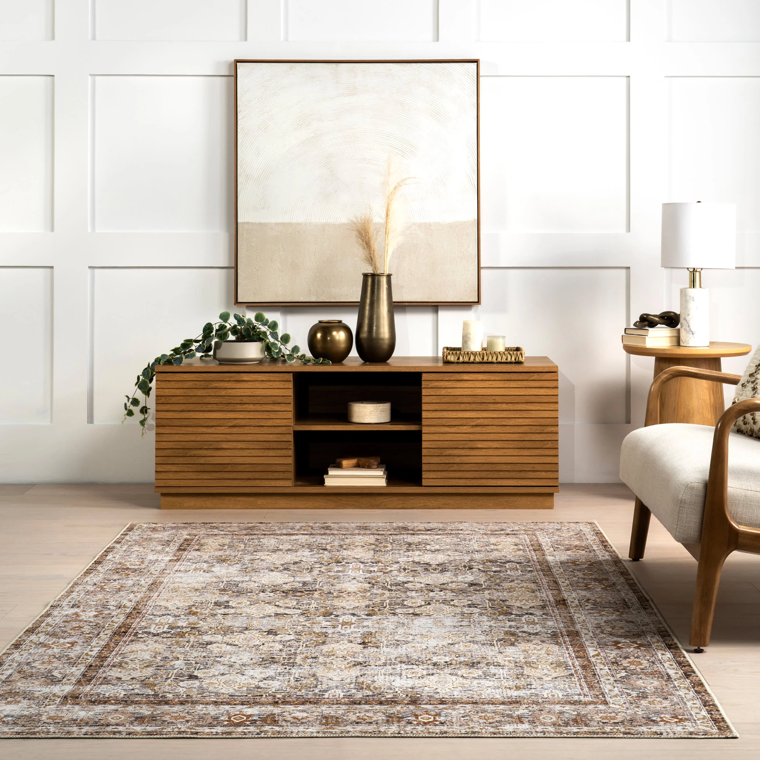 Ila Floral Spill Proof Washable Rug | Ivory - Image 4
