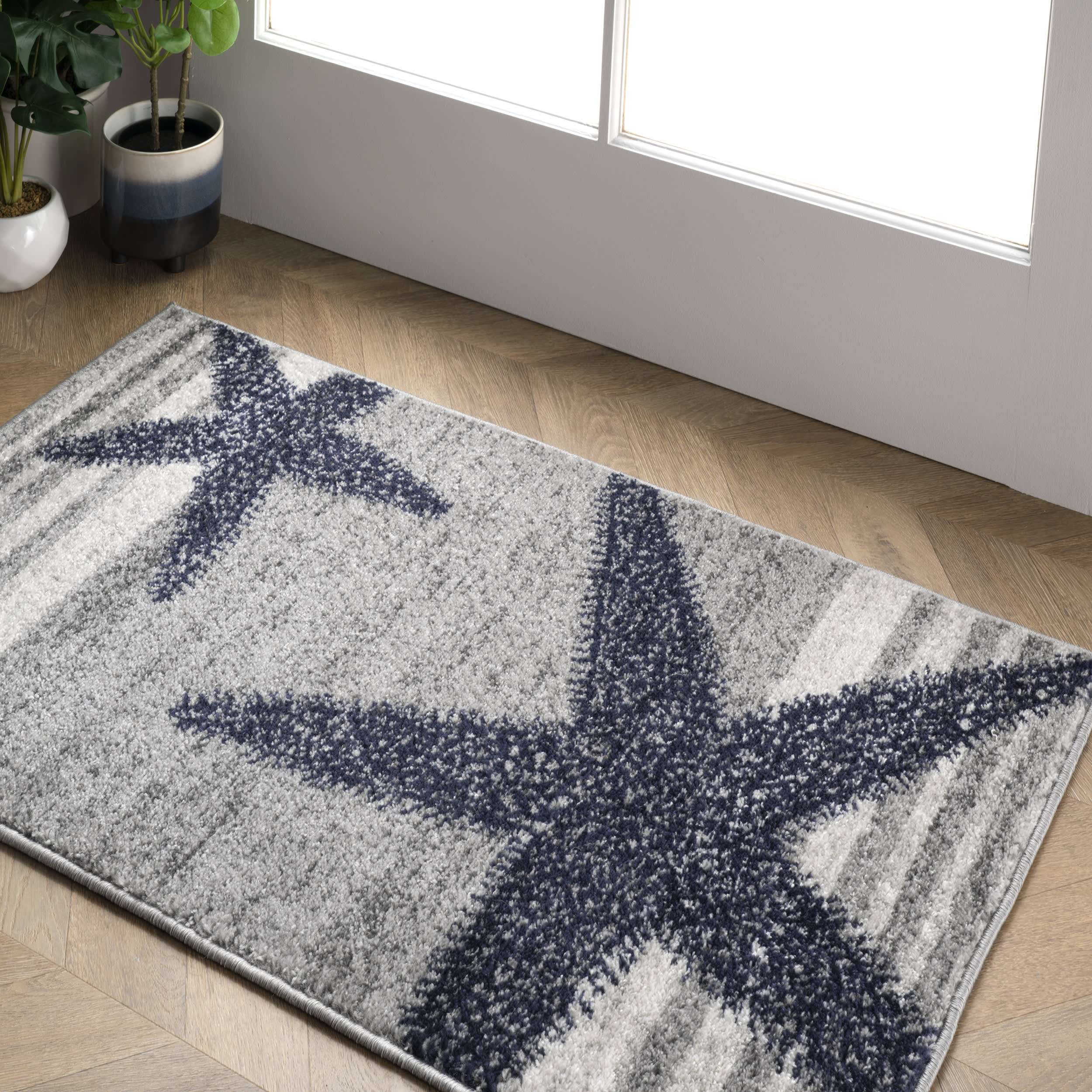Iliana Striped Starfish Rug | Grey - Image 6