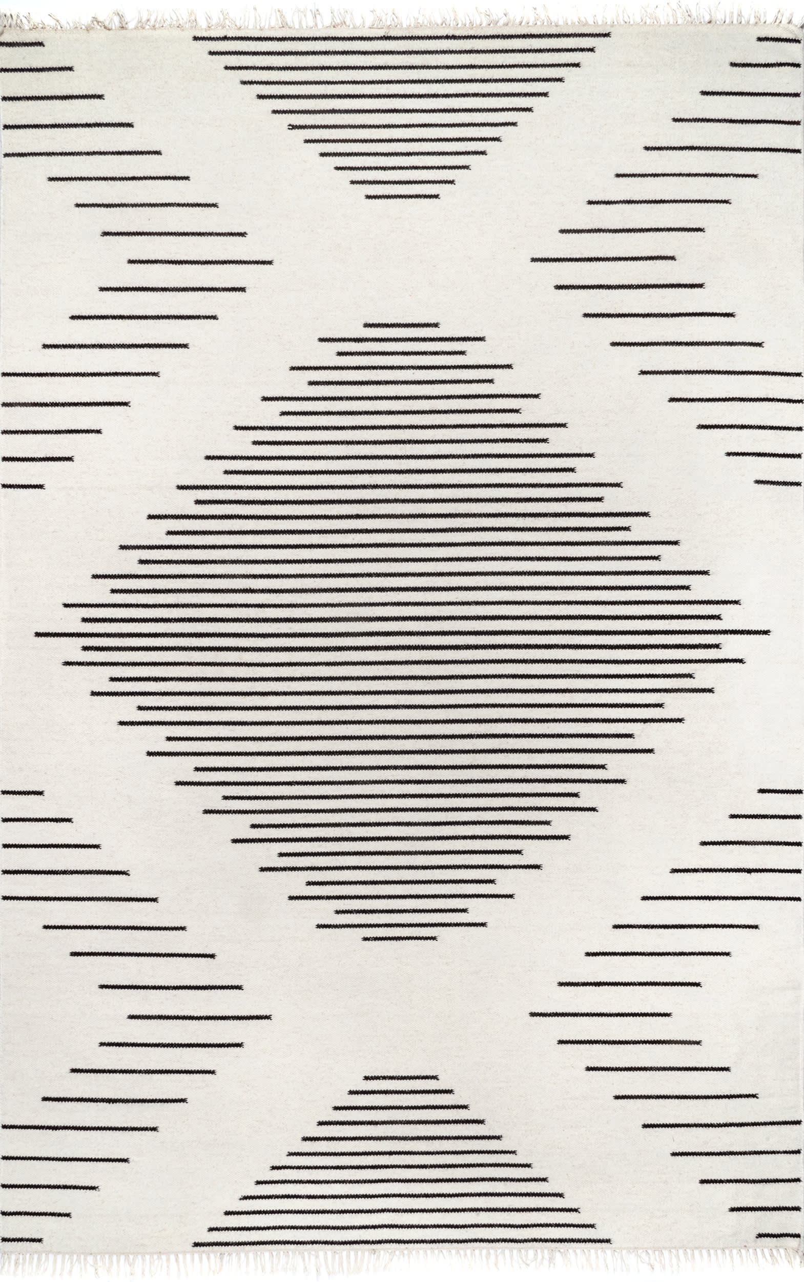 Indie Pinstripe Tasseled Rug | Ivory