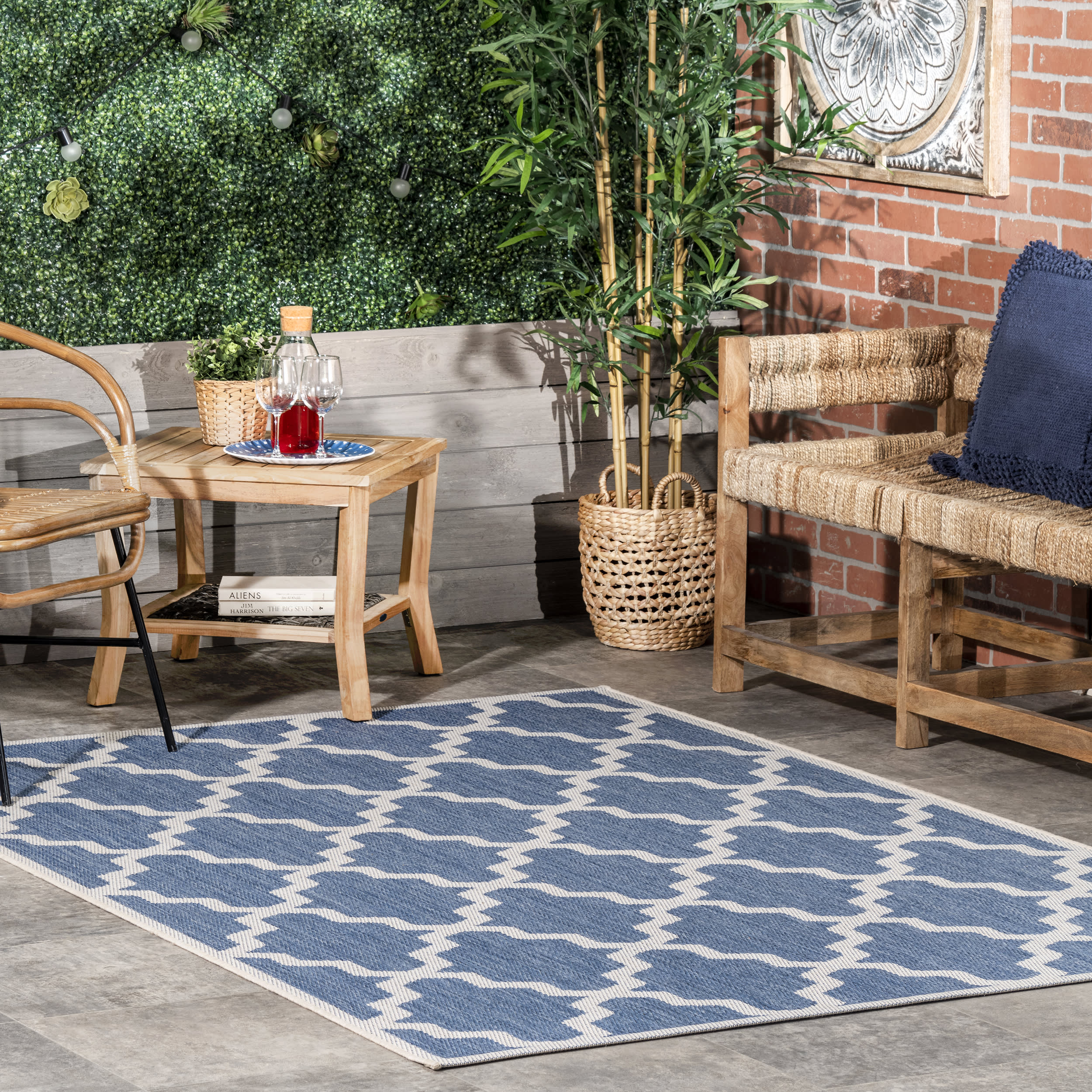 Indoor/Outdoor Moroccan Trellis Rug | Blue - Image 2