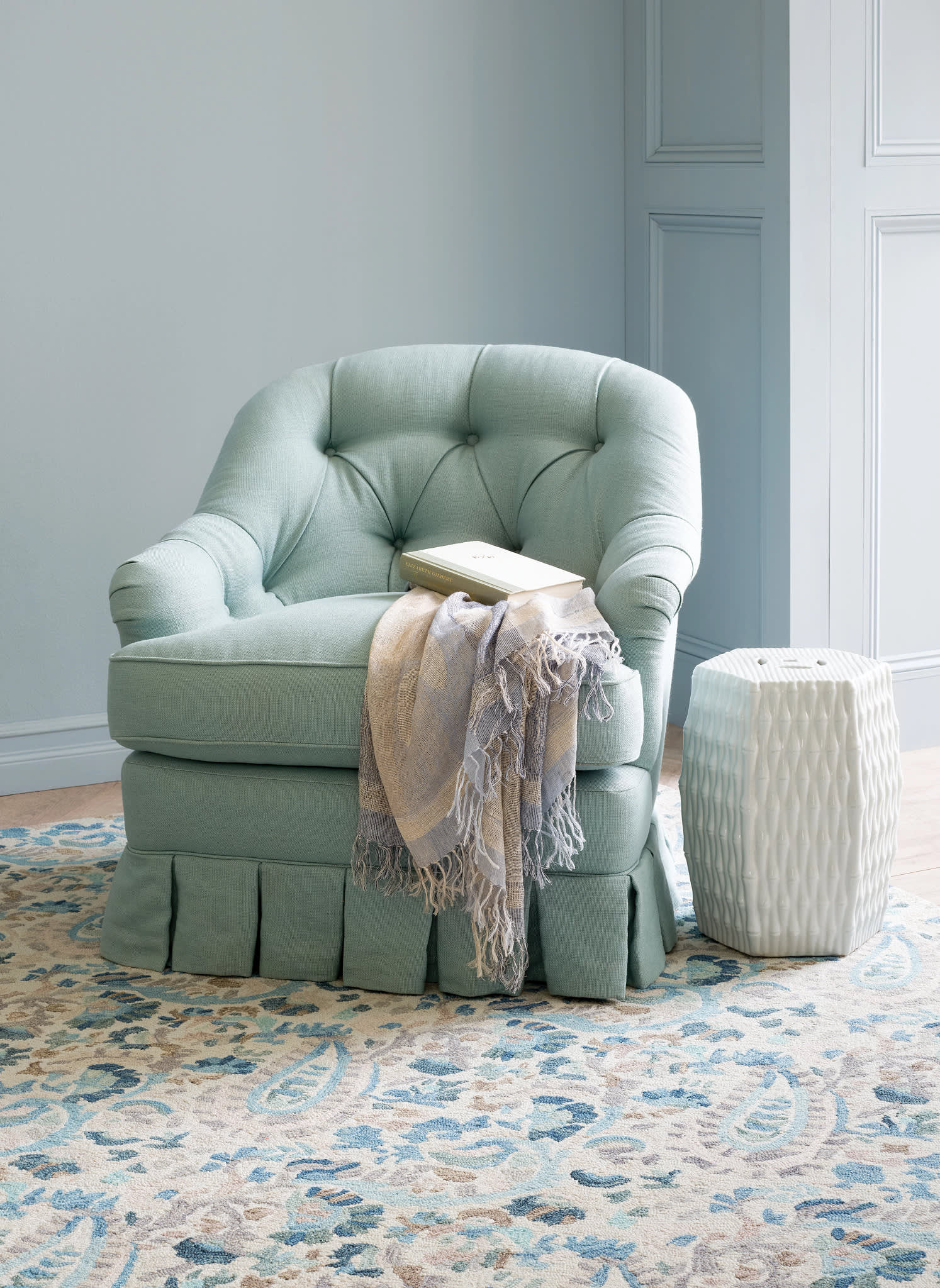 Ines Hand Micro Hooked Wool Rug | Blue - Image 3