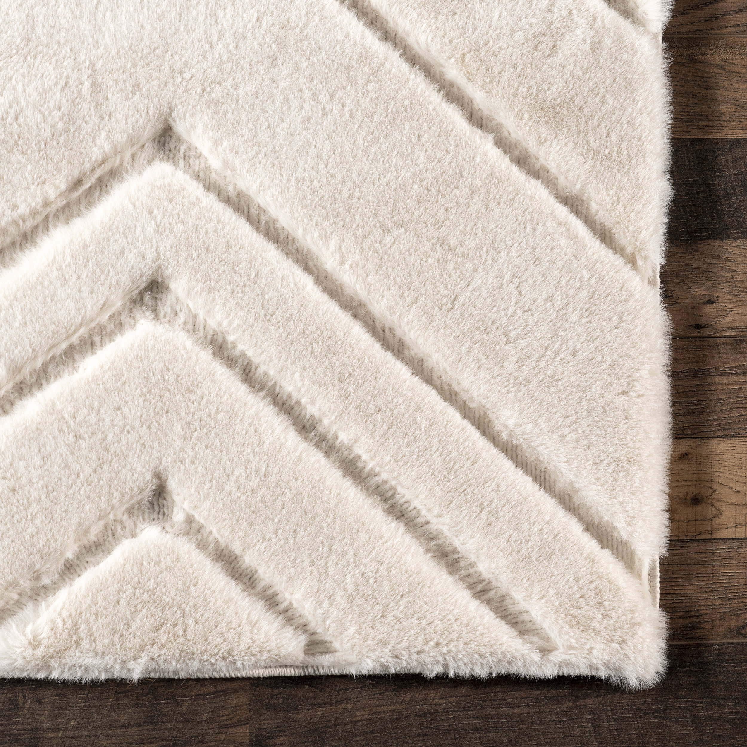 Ingeberg Chevron Washable Faux Rabbit Rug | Off White - Image 3