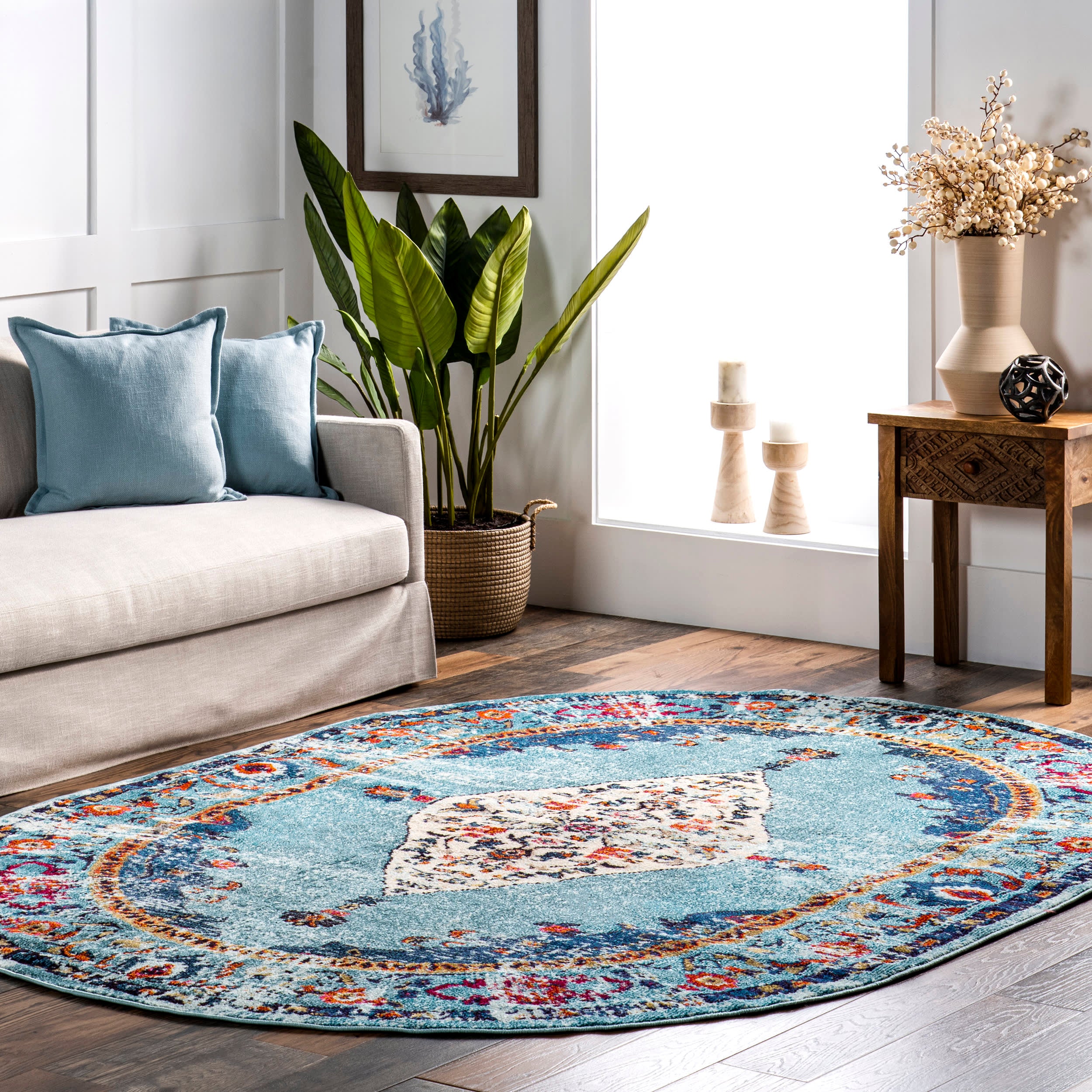 Iris Fading Oriental Medallion Rug | Aqua - Image 2