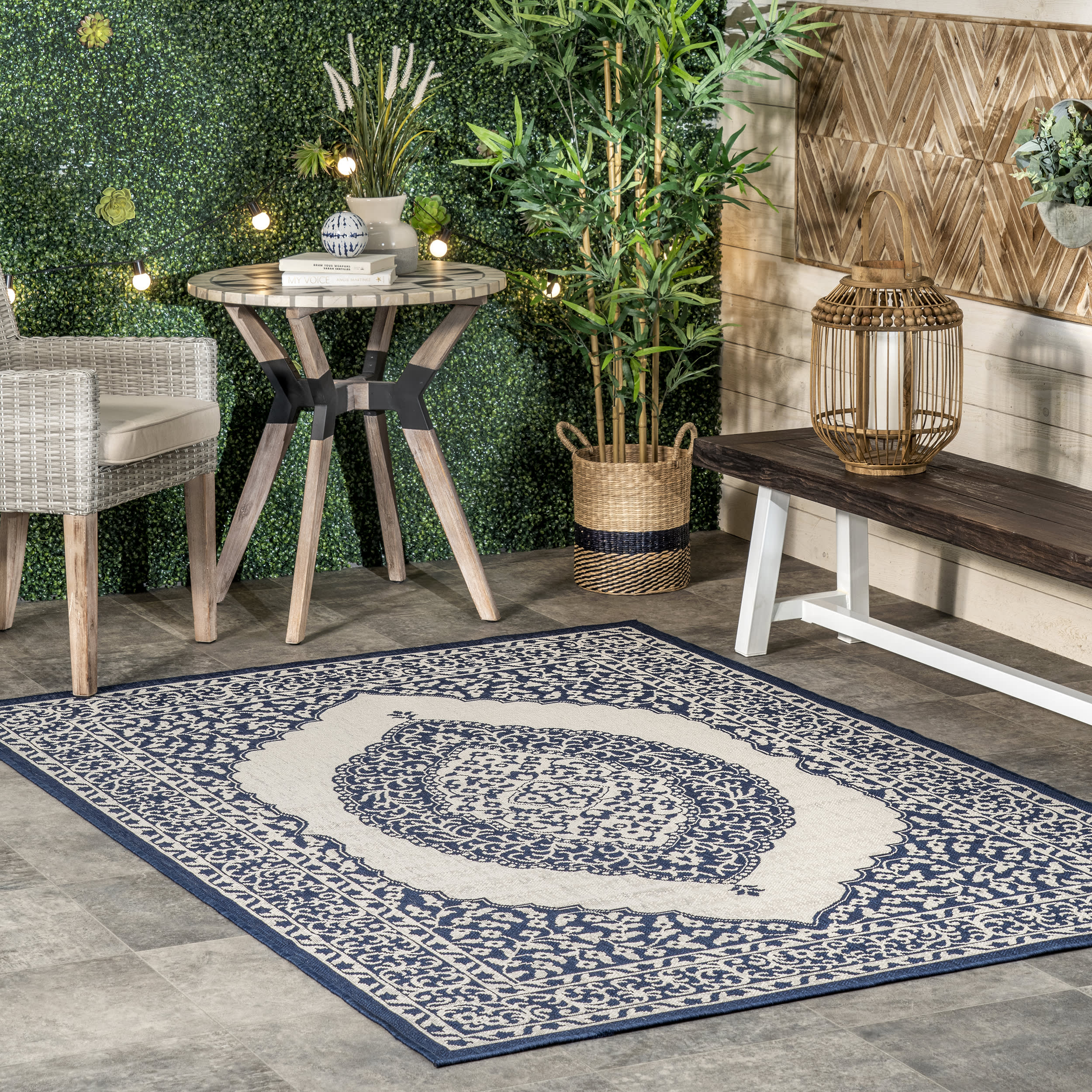 Iris Medallion Indoor/Outdoor Rug | Navy - Image 2