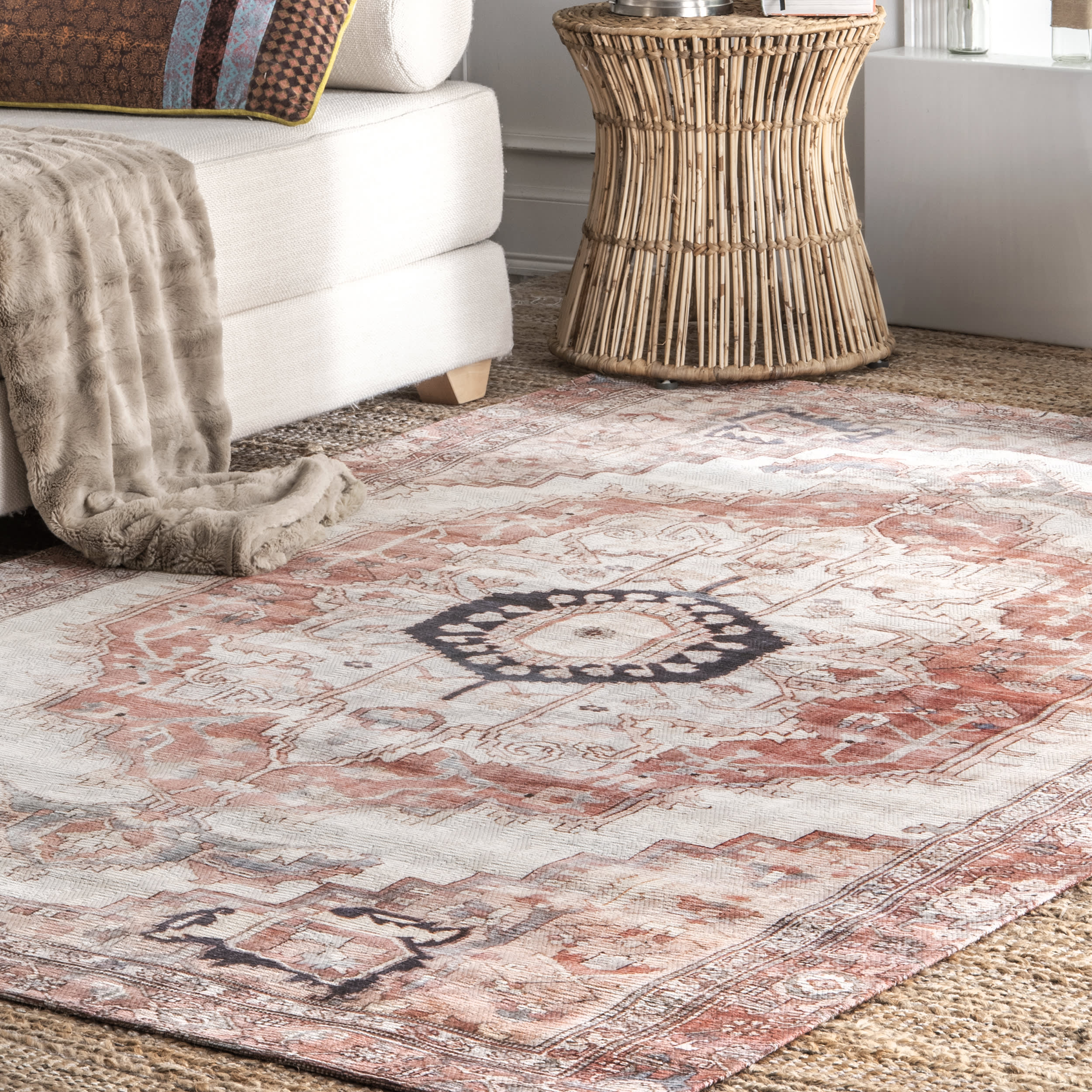 Iris Medallion Washable Rug | Blush - Image 2