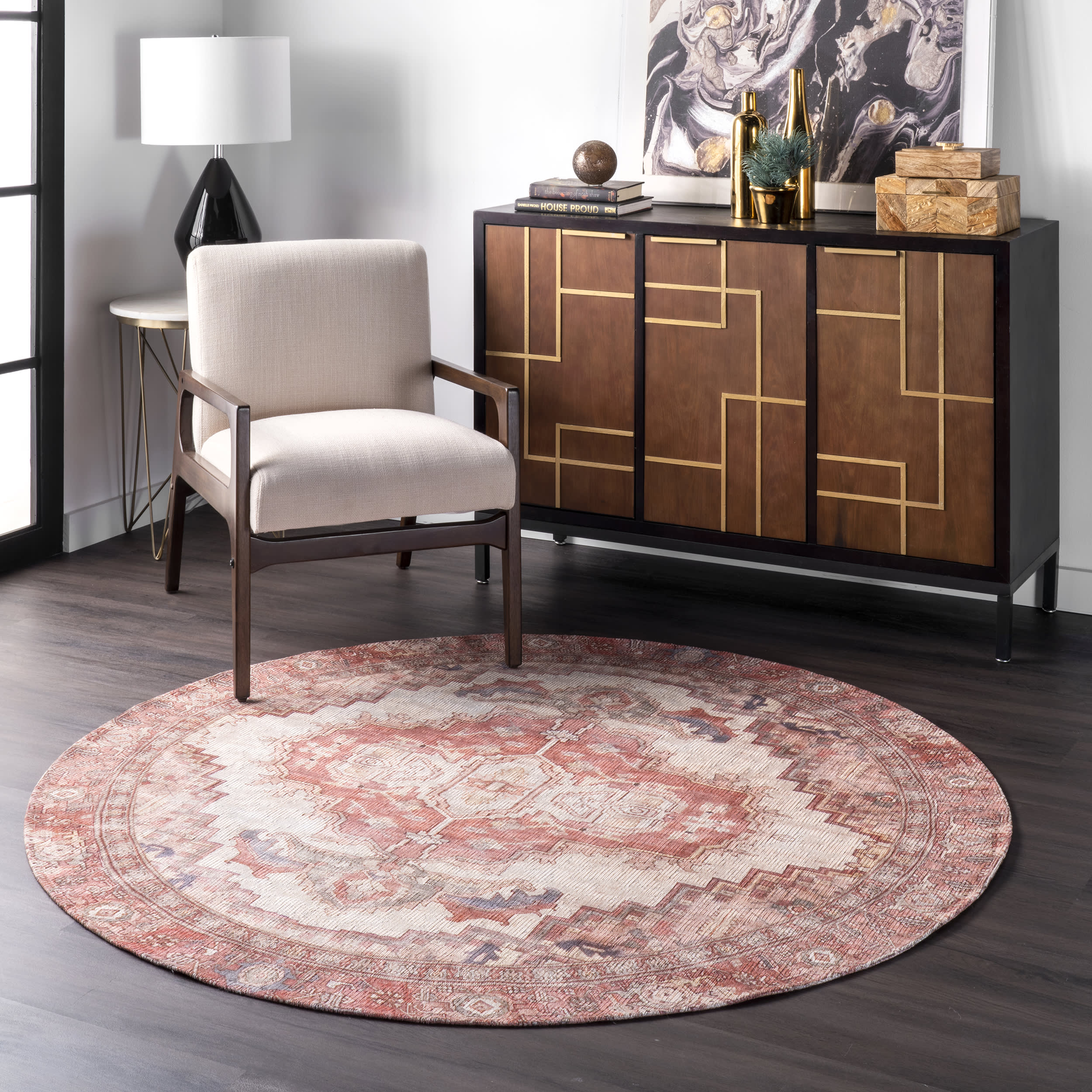 Iris Medallion Washable Rug | Blush - Image 2