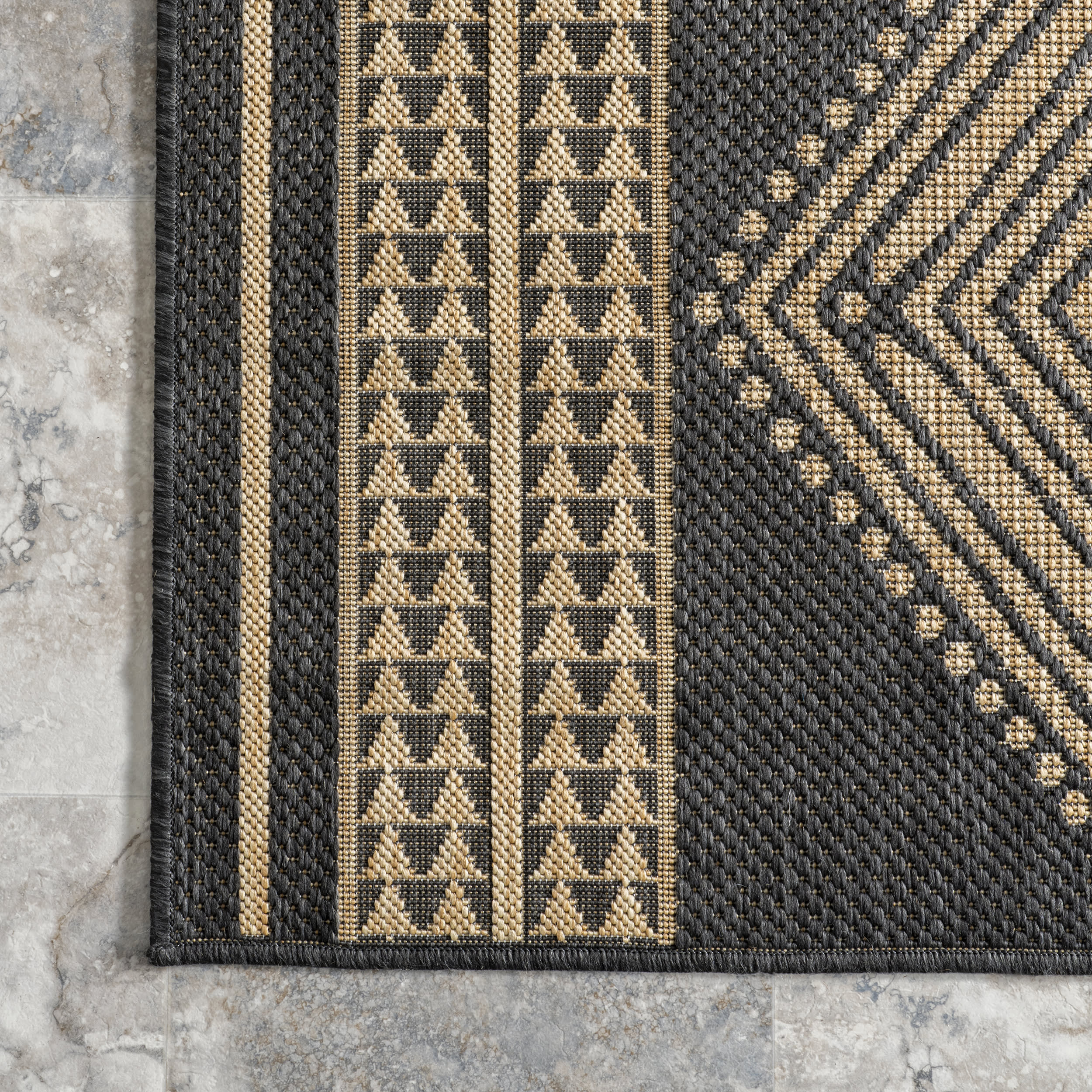Iris Totem Indoor/Outdoor Flatweave Rug | Dark Grey - Image 3