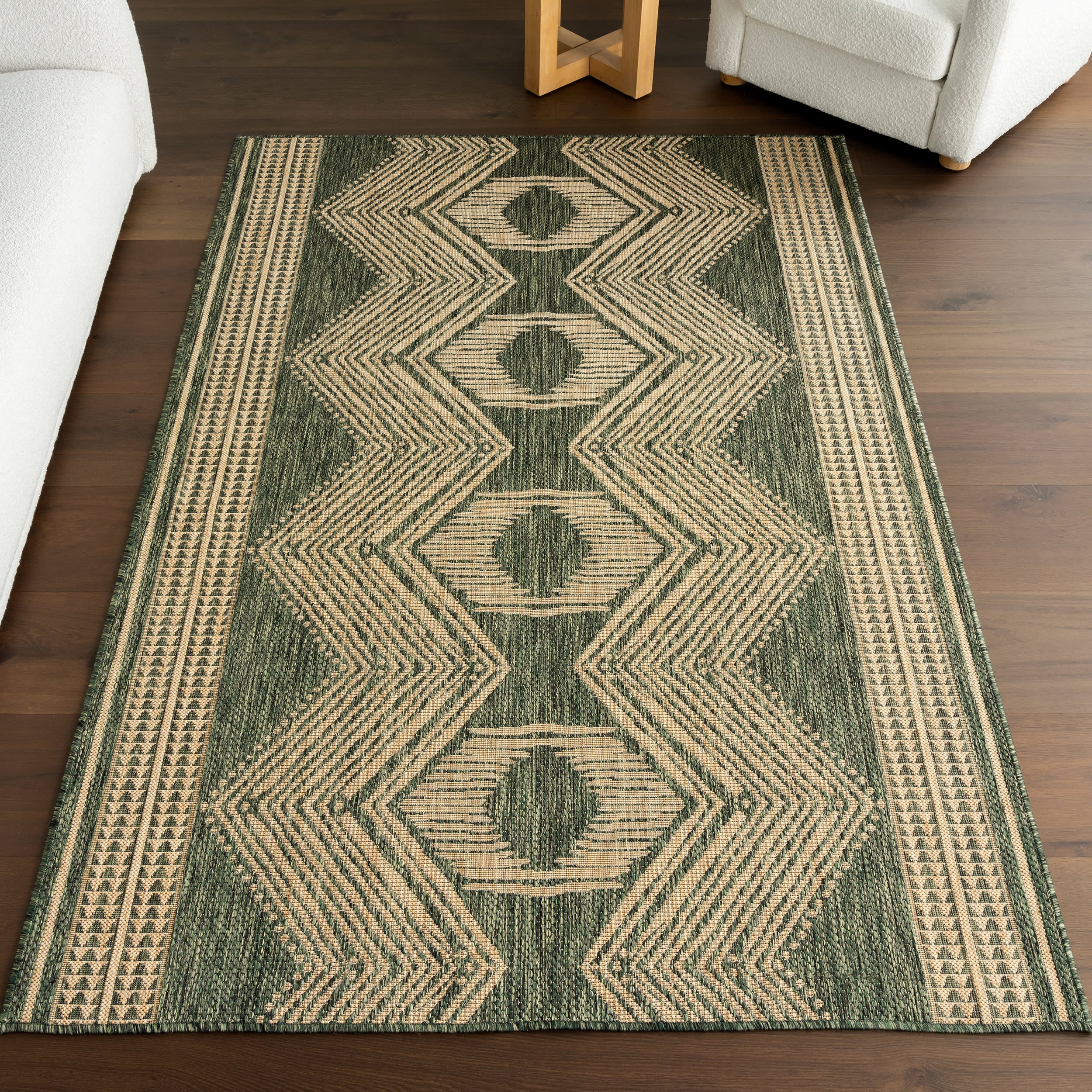 Iris Totem Indoor/Outdoor Flatweave Rug | Green - Image 9
