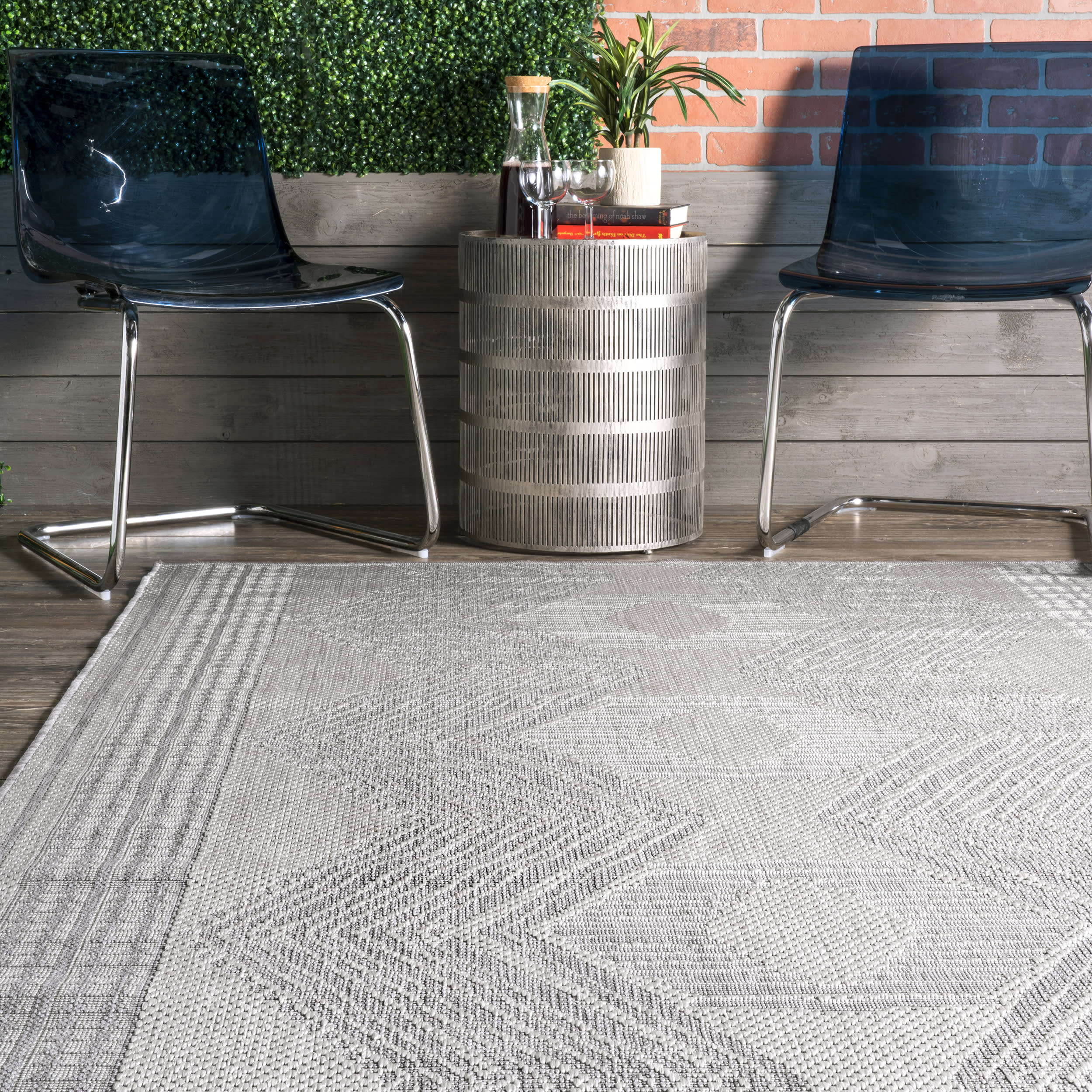 Iris Totem Indoor/Outdoor Flatweave Rug | Light Grey - Image 4