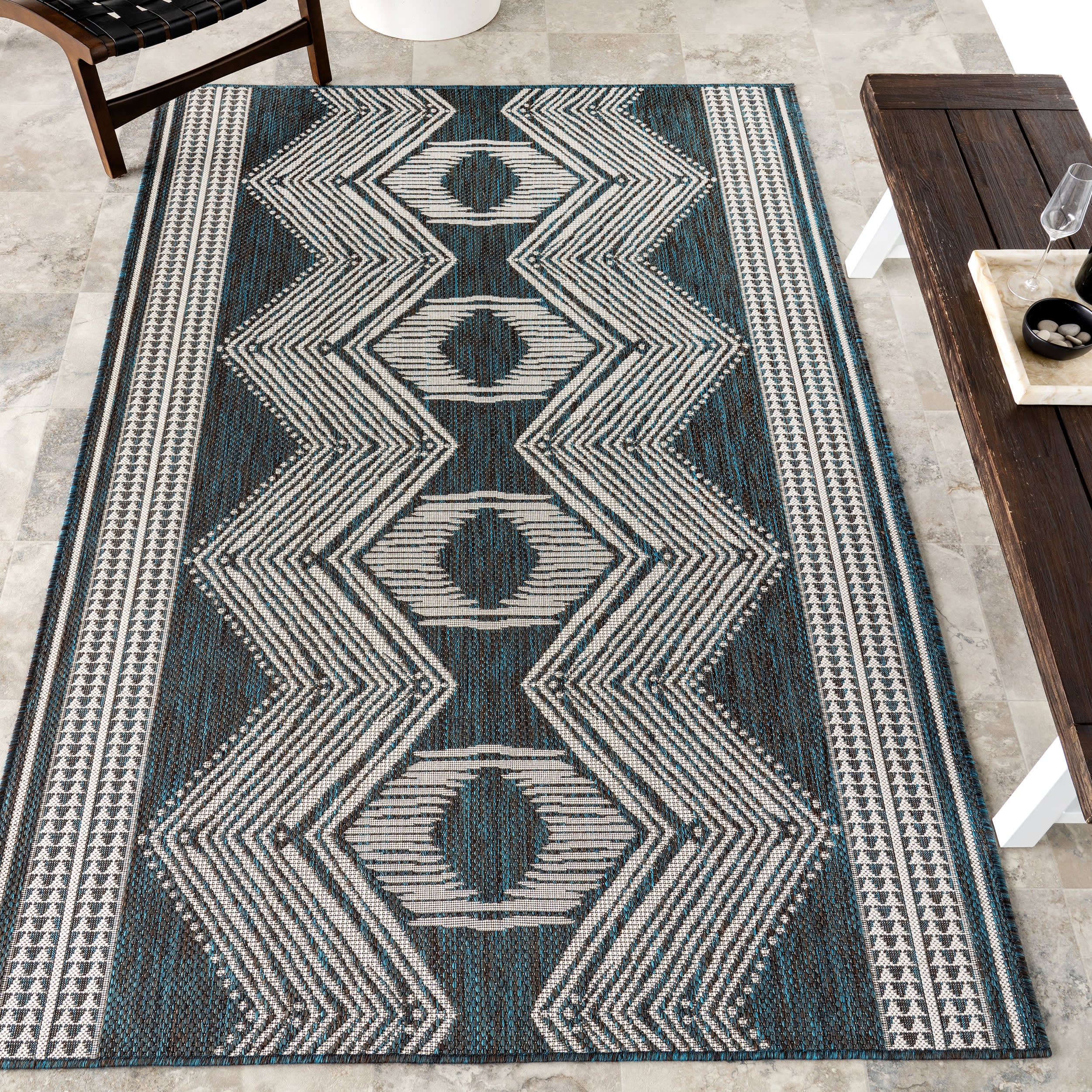 Iris Totem Indoor/Outdoor Flatweave Rug | Turquoise - Image 2