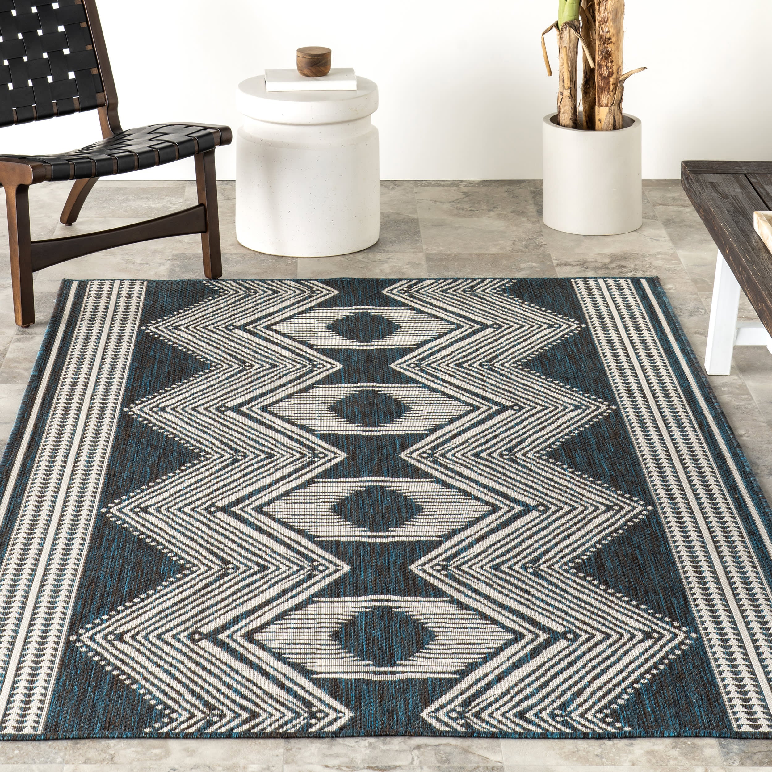 Iris Totem Indoor/Outdoor Flatweave Rug | Turquoise - Image 5