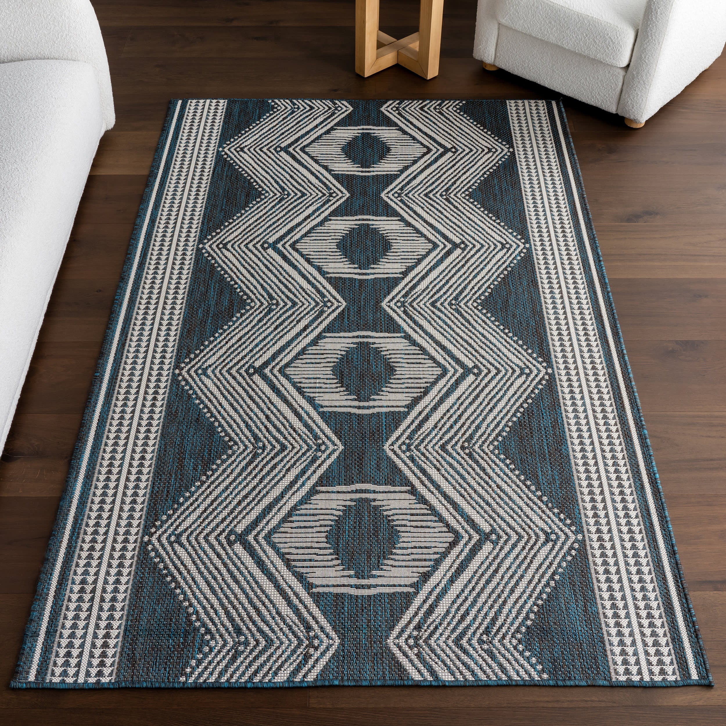 Iris Totem Indoor/Outdoor Flatweave Rug | Turquoise - Image 9