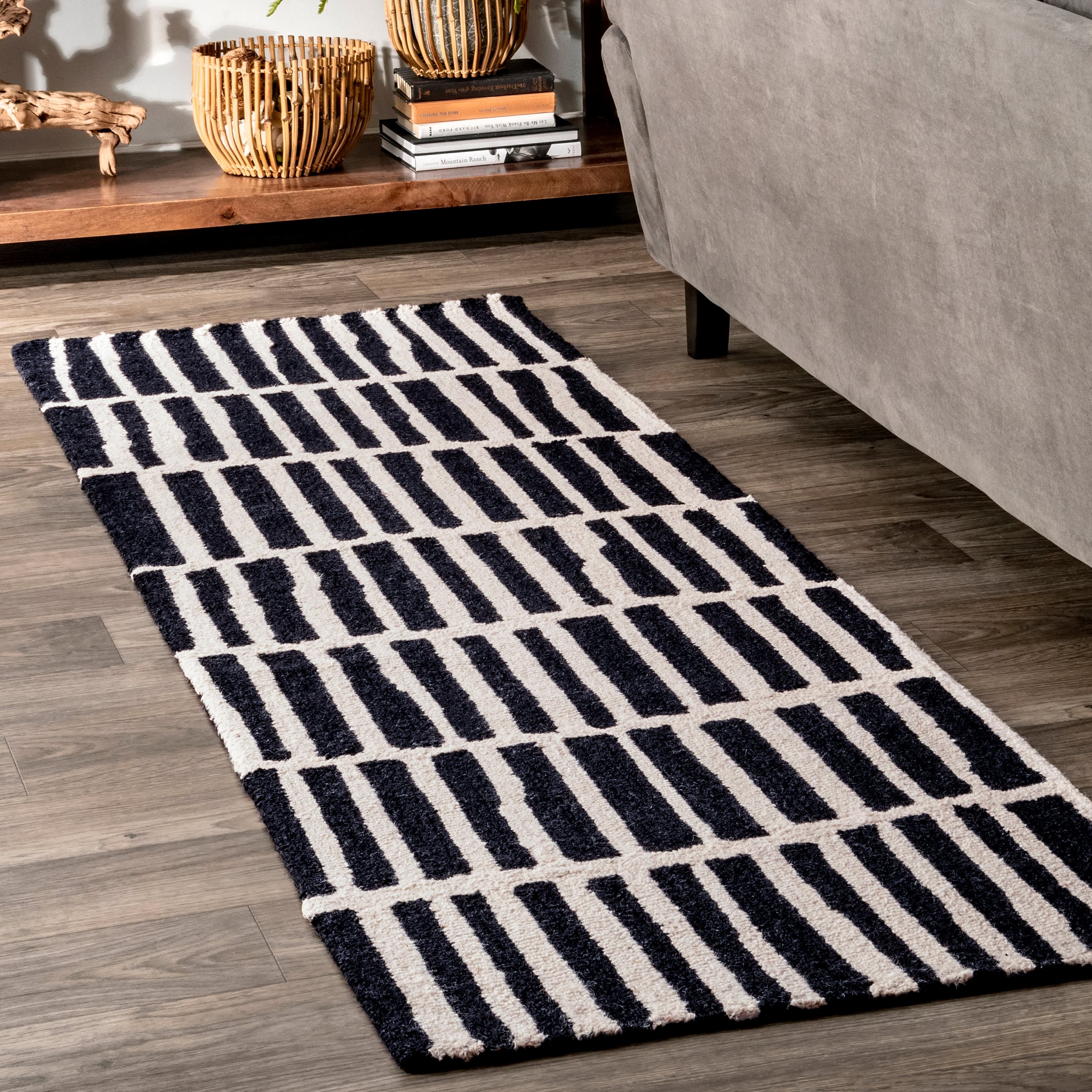 Irregular Parallel Bars Rug | Black - Image 2